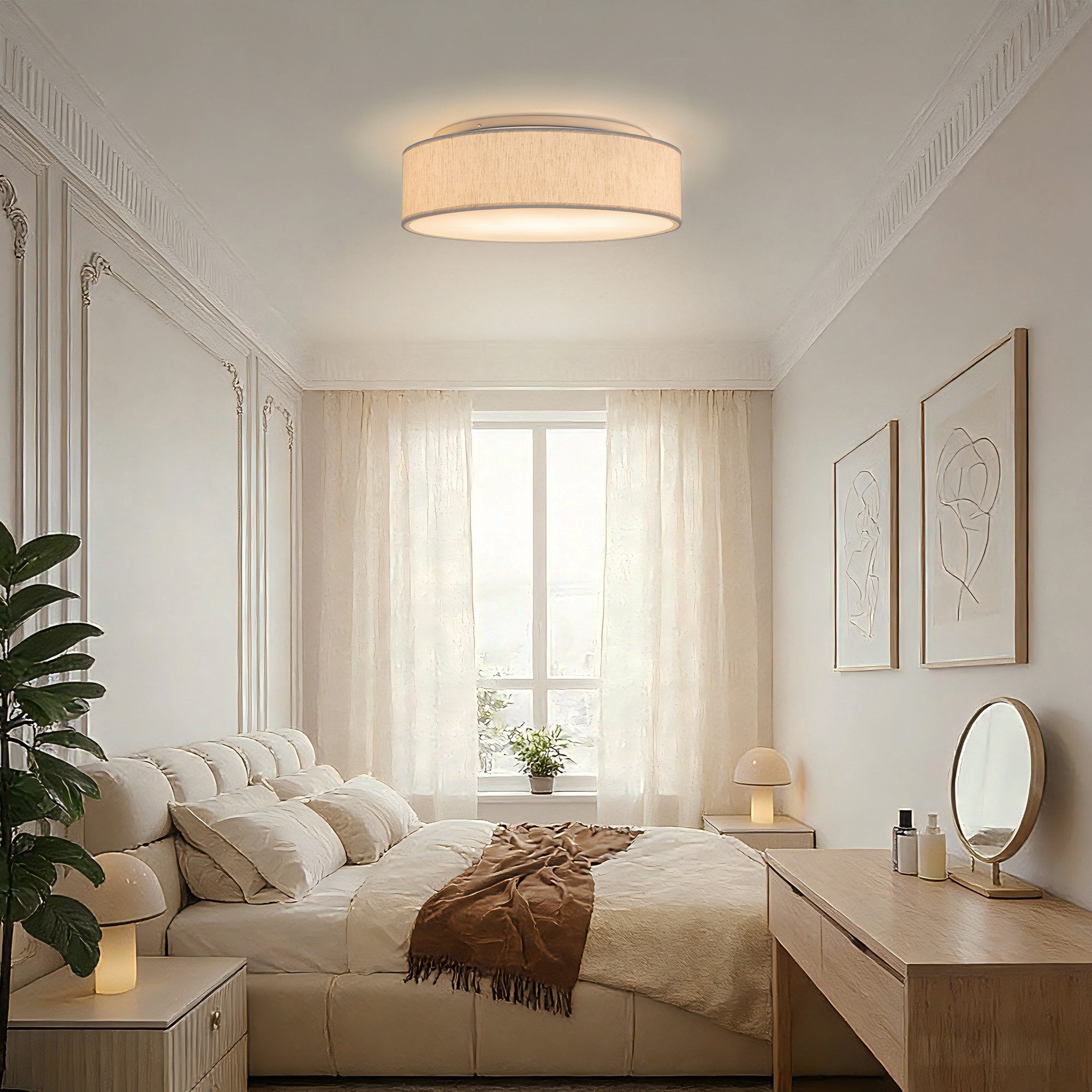 Zedelmaier Lampenschirm Deckenleuchte Deckenlampe mit Leinenstoffschirm, ohne Leuchtmittel, Max.40W/E27, für Wohnzimmer Schlafzimmer Flur
