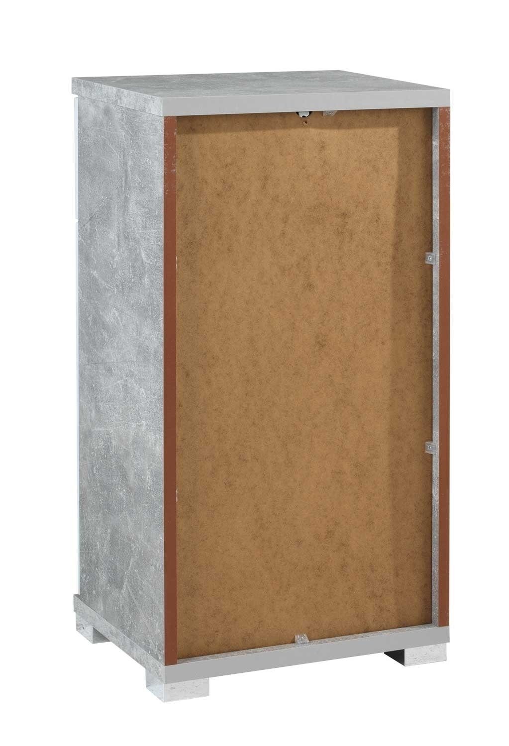 1 B Unterschrank mit 1 cm, mit Tür 38 POOL, Weiß Hochglanz, Betondekor, Schublade, 1 Einlegeboden