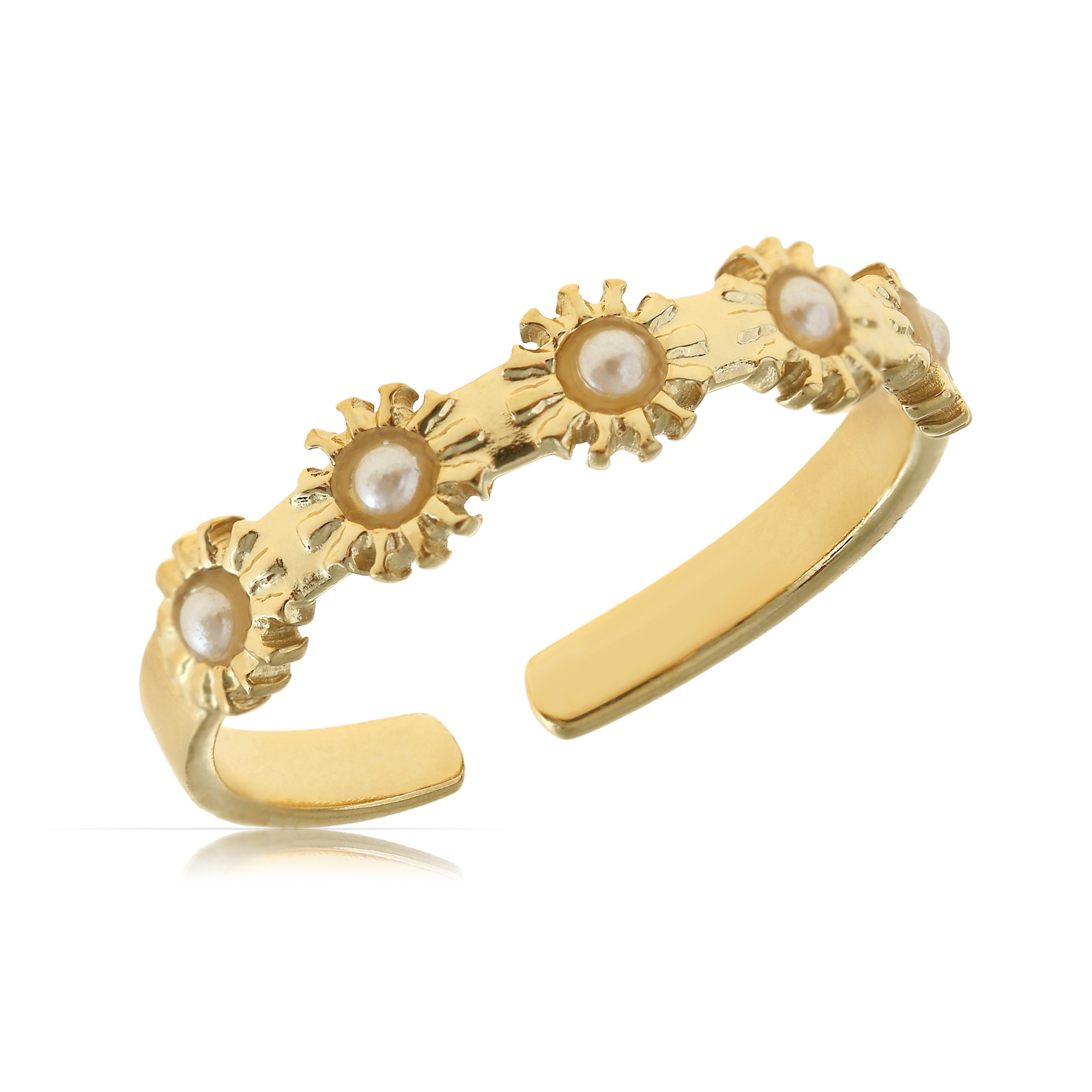 Made by Nami Goldring Boho Damenring gold mit Sonnenmotiv größenverstellbar wasserfest, aus Edelstahl – Boho-Stil – glänzend – filigran