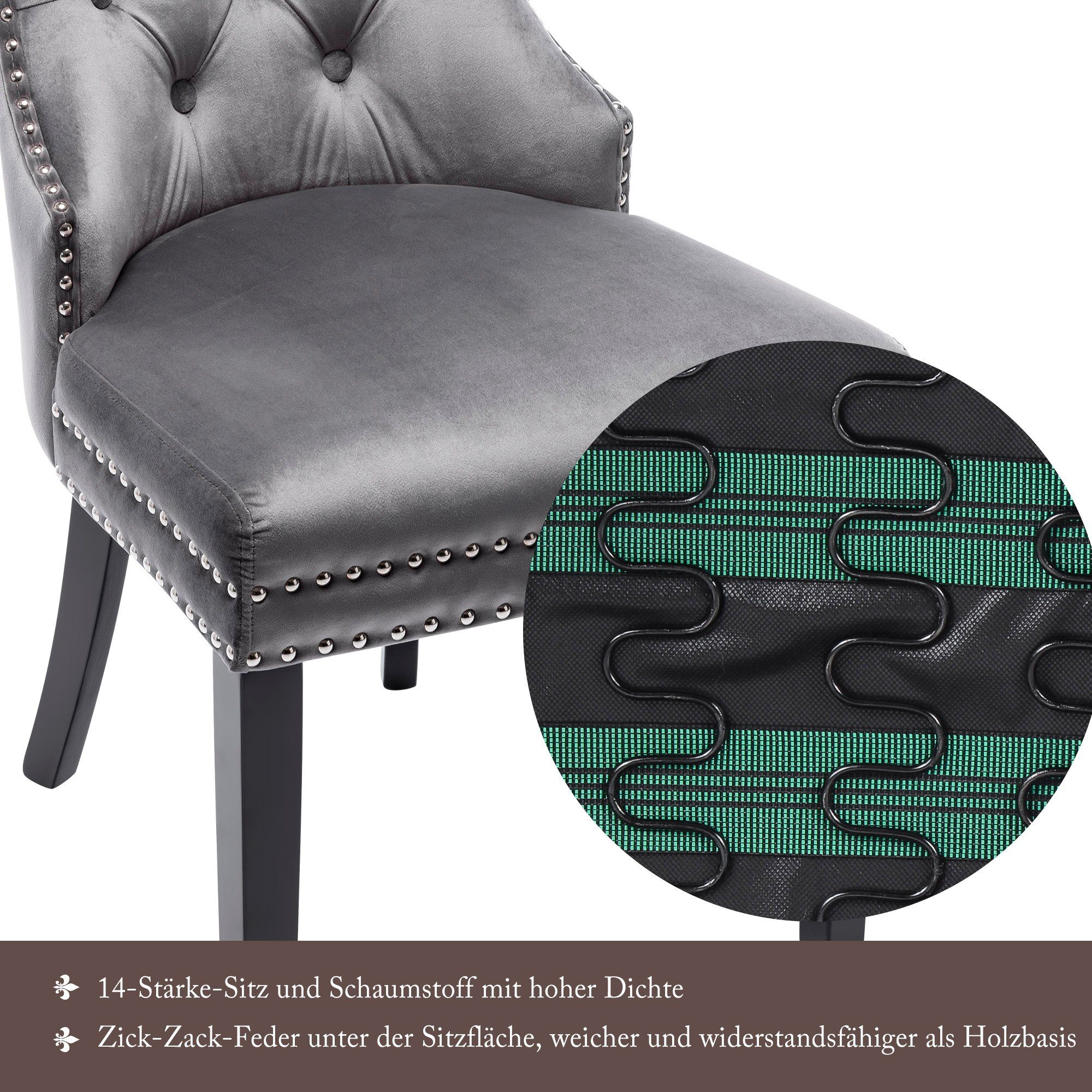 Freizeitstuhl Nagelkopfbesatz Stuhl Grau Chromklopfer (2 Wohnzimmer Eichenbeinen, Küchenstuhl Knopf, St), und Ulife mit Lounge