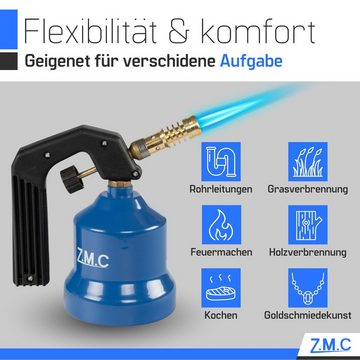 ZMC Flambierbrenner Gasbrenner Grillanzünder Gasanzünder Lötpistole +8 Gaskartuschen 190g, (Lötlampe 2,2 kW Temperatur von bis zu 1200 ° C), Butangas Lötbrenner Kohleanzünder Flammspritzpistole Bunsenbrenner