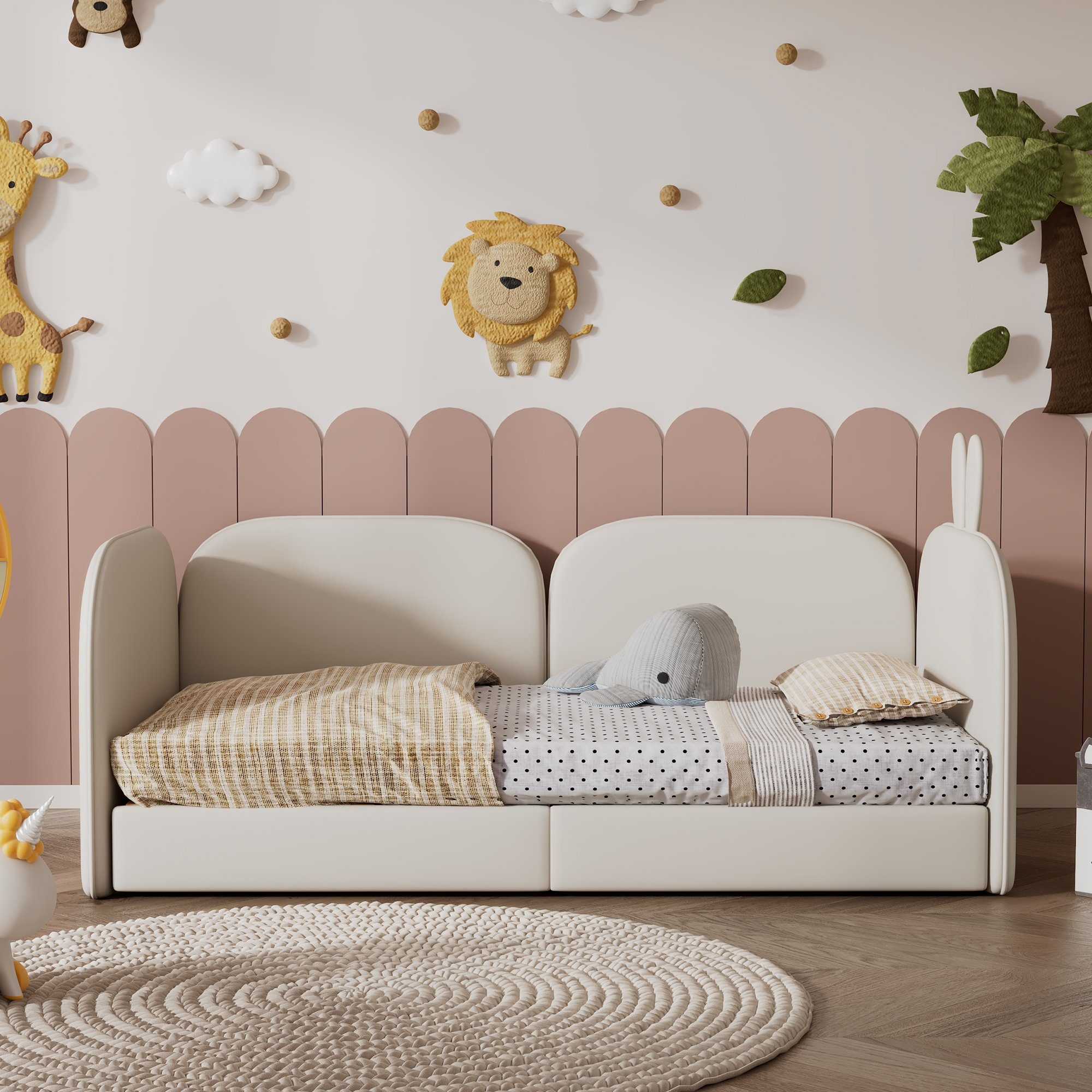 (Kaninchen 90x200cm, Beige Sofa Polsterbett Daybed), Kinderbett Samt Bett Matratze Kopfteil Gästebett, 3 Daybed REDOM Polsterbett,Samt, ohne eingeschlossen, Seiten