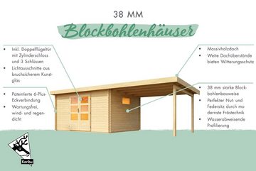 Karibu Gartenhaus "Tange 5" SET terragrau mit Anbaudach 3,3 m Breite, BxT: 706x333 cm, aus hochwertiger nordischer Fichte