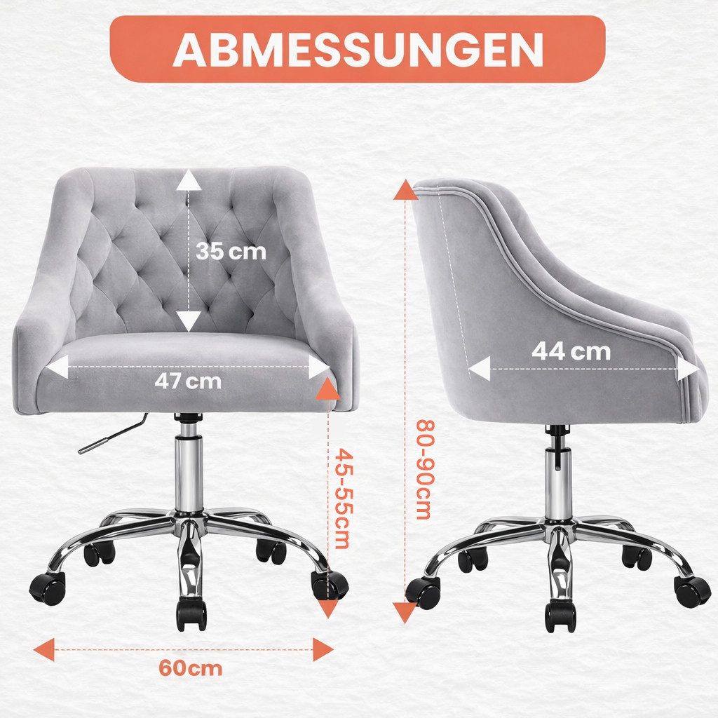 Fiximaster Polsterstuhl mit ergonomischer Rückenlehne, höhenverstellbarer Samt-Schminkstuhl (1 St), Drehstuhl und Bürostuhl, 360° drehbar