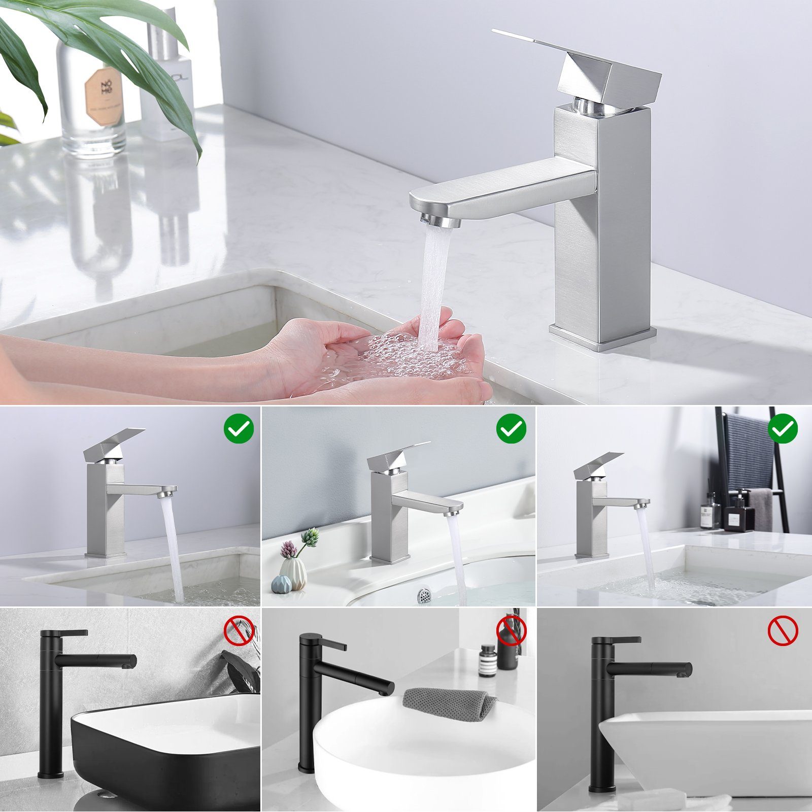 HOMELIVE Waschtischarmatur Zweierpack Wasserhahn Bad Badarmatur Armatur Mischbatterie (2-St) – Bild 5 von 5