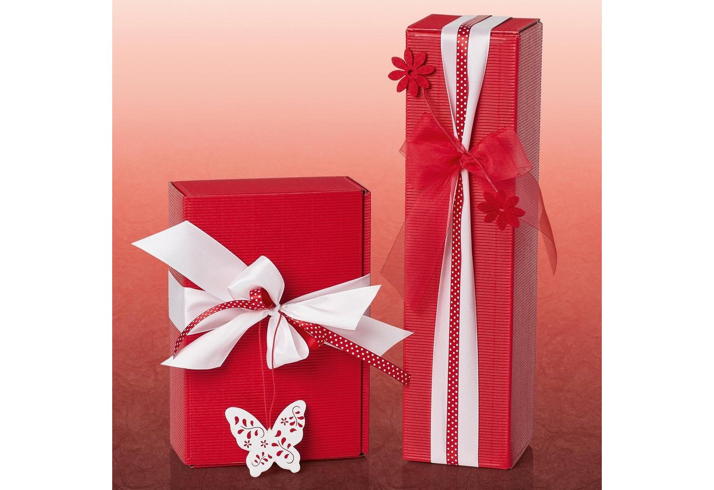 Thumbnail - KK Verpackungen Geschenkbox (1000 St), 1000 x Faltschachtel für 1 Flasche 90x90x355 mm offene Welle Rot
