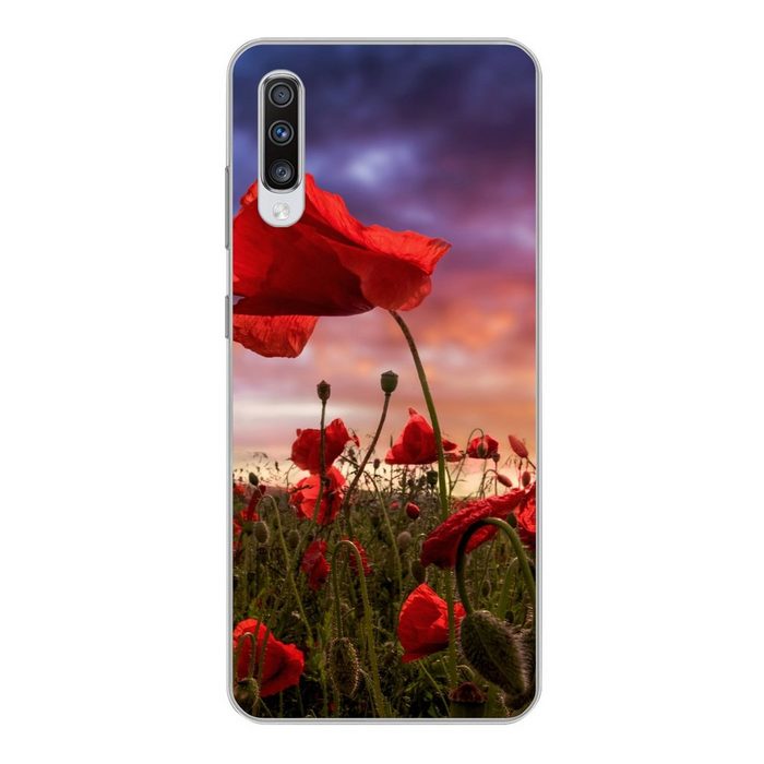 MuchoWow Handyhülle Mohn - Blumenfeld - Rot Phone Case Handyhülle Samsung Galaxy A70 Silikon Schutzhülle