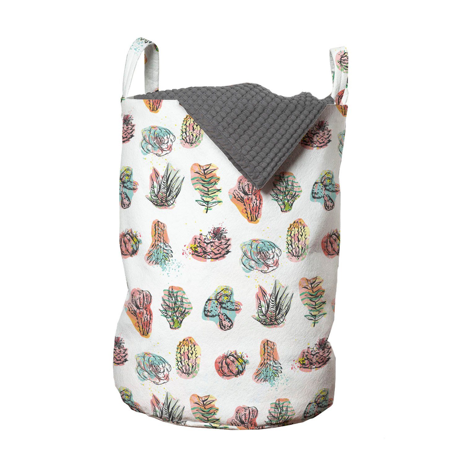 Abakuhaus Wäschesäckchen Wäschekorb mit Griffen Kordelzugverschluss für Waschsalons, Kaktus Kreative Sukkulenten