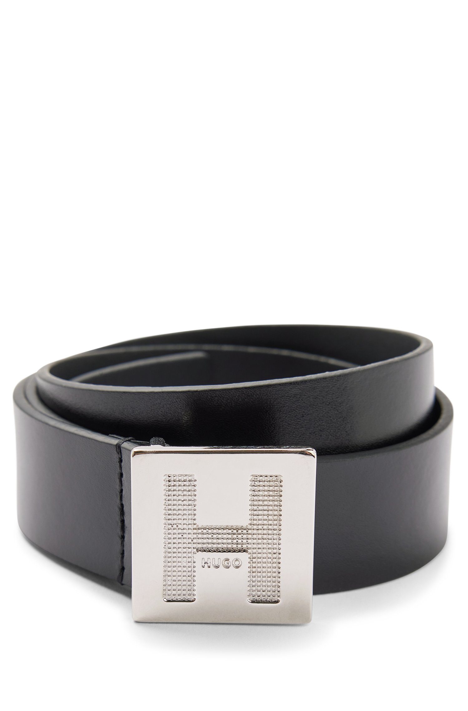 Belt modischer auf Karlie Ledergürtel der HUGO mit Schließe black Logoprägung 3cm