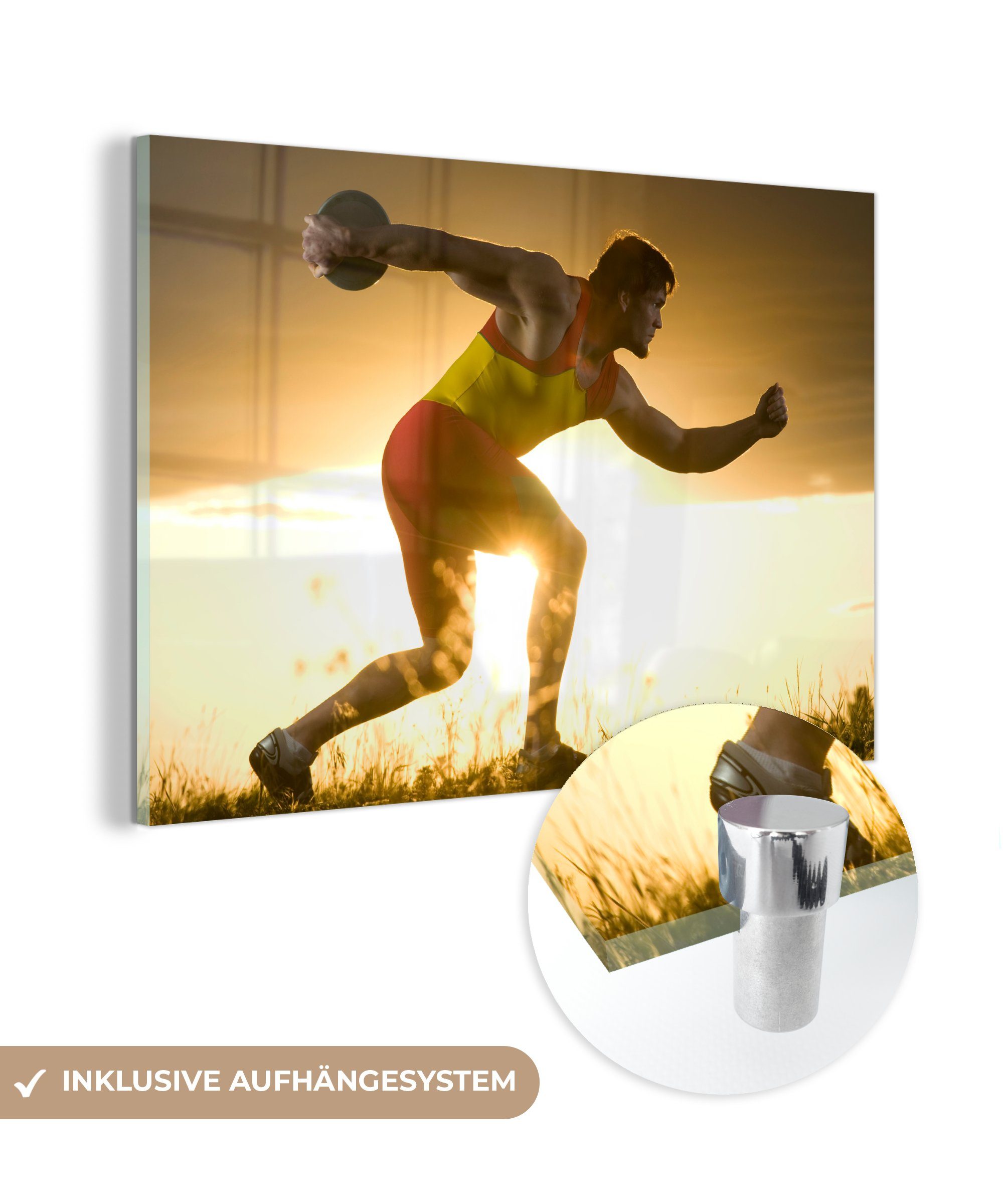 MuchoWow Acrylglasbild Ein Athlet, der Diskus wirft, (1 St), Acrylglasbilder Wohnzimmer & Schlafzimmer
