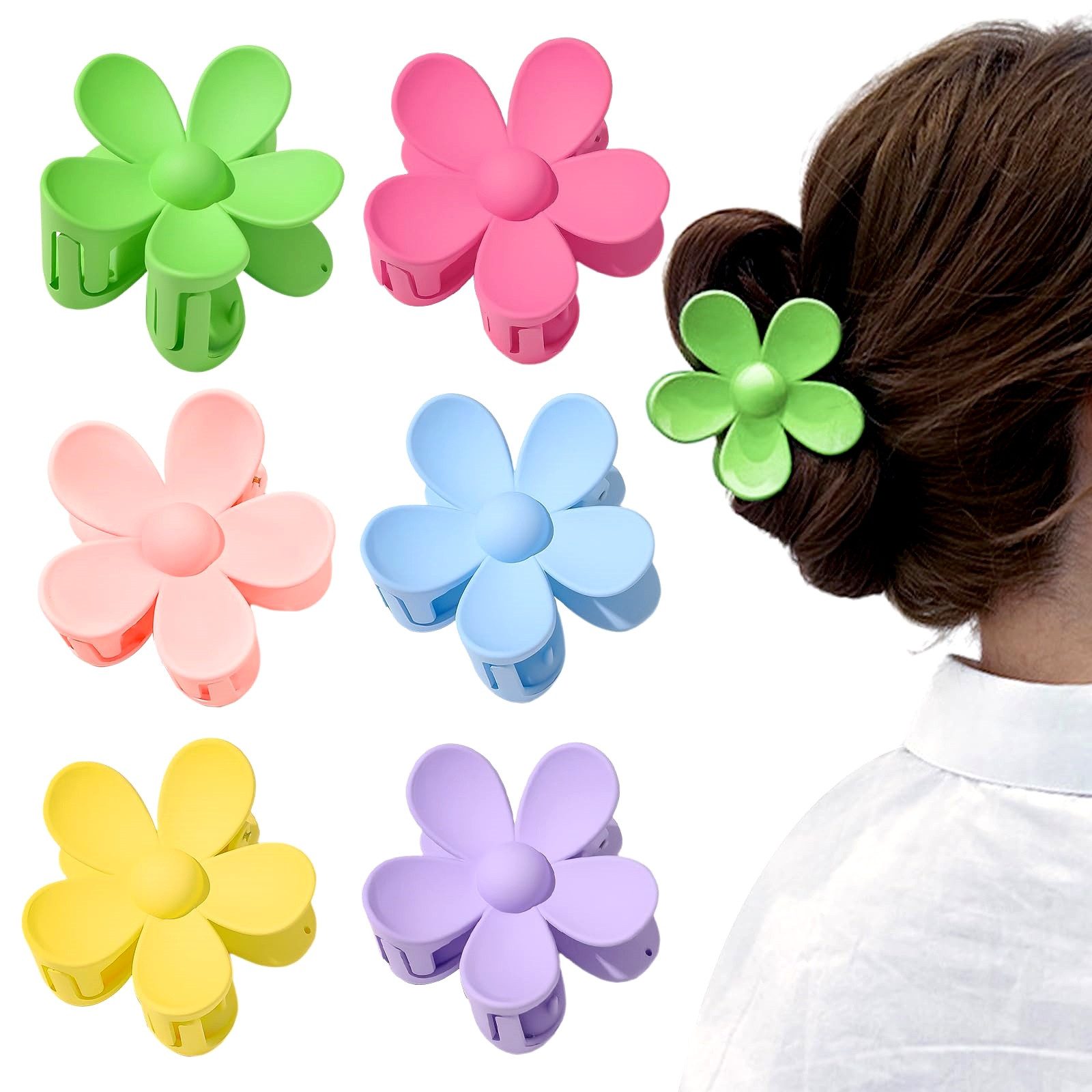 FOUORTUNATE-BEE Haarspange 6-teiliges Blumen-Haarspangen-Set für Damen & Mädchen, Blumen-Krallenclips in verschiedenen Farben für Alltag & Styling