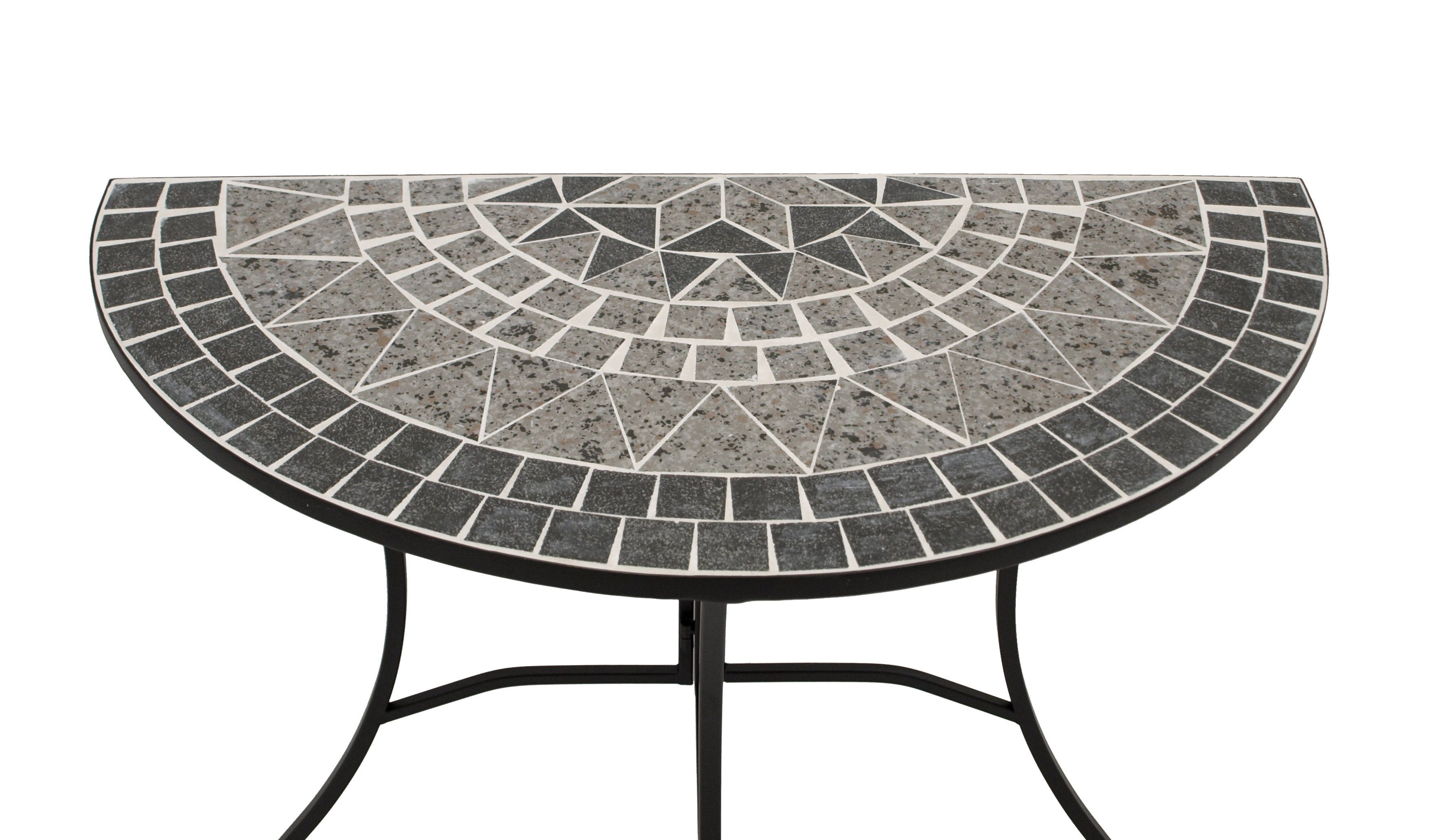 DEGAMO Gartentisch SIENA (1-St), Wandtisch halbrund 45x90cm, Eisen schwarz, Platte Mosaik grau/weiss