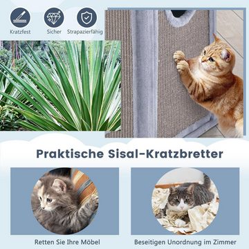 KOMFOTTEU Kratzbaum-Liegemulde Katzentonne, mit sisalbretter, 2 Katzenhaus & Sitzstange,69cm