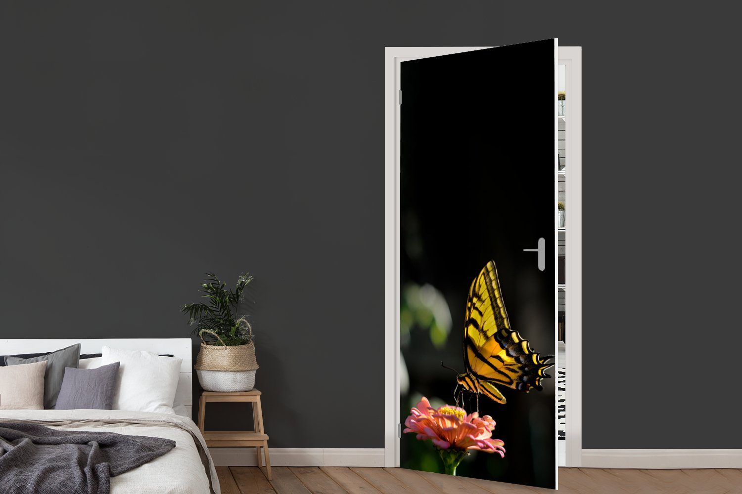 MuchoWow Türtapete Schmetterling - Botanisch - bedruckt, Tür, Blume, Matt, 75x205 St), cm Fototapete (1 für Türaufkleber