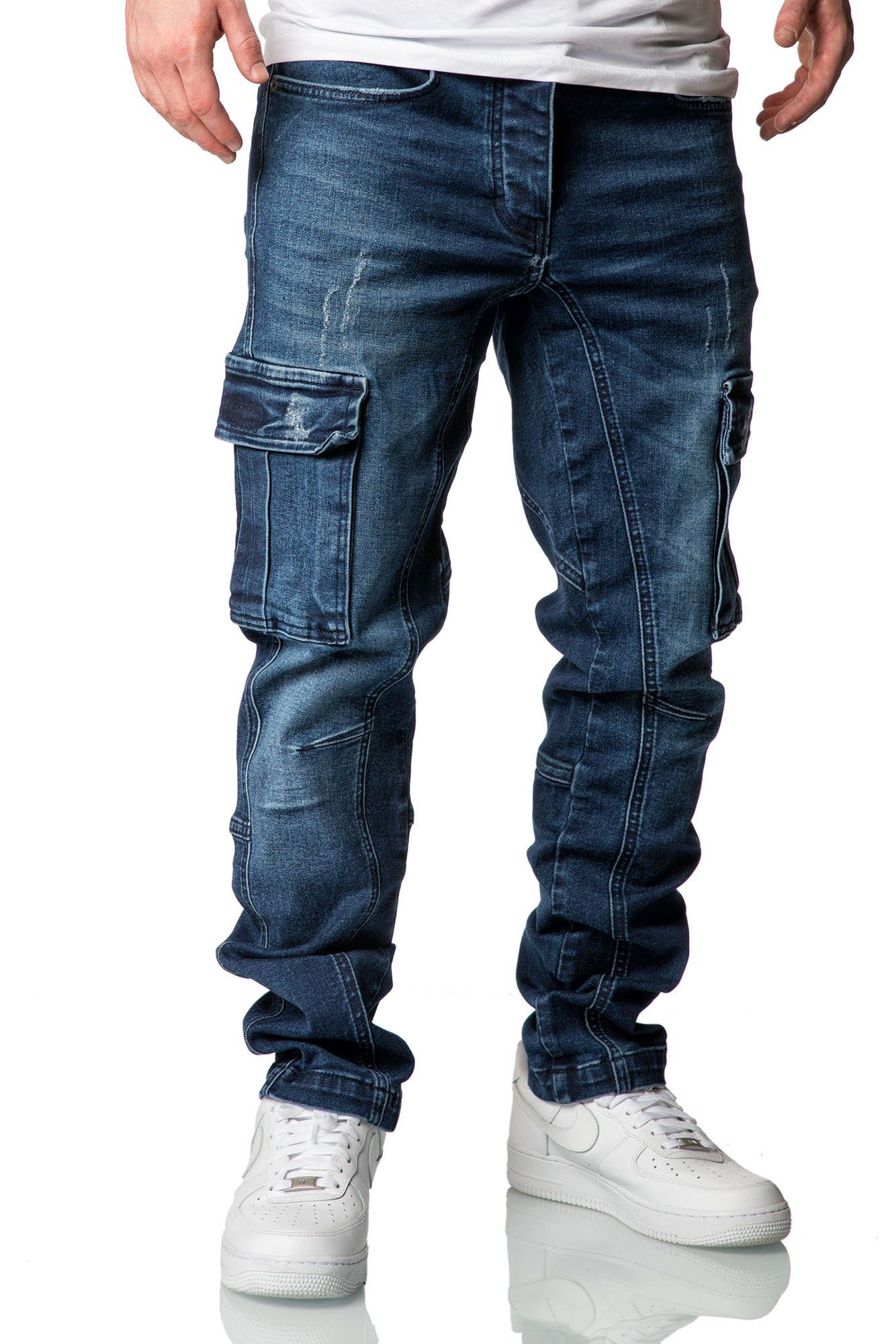 Amaci&Sons Straight-Jeans CARY Jeans Regular Slim Herren Regular Fit Cargo Denim Jeans Hose