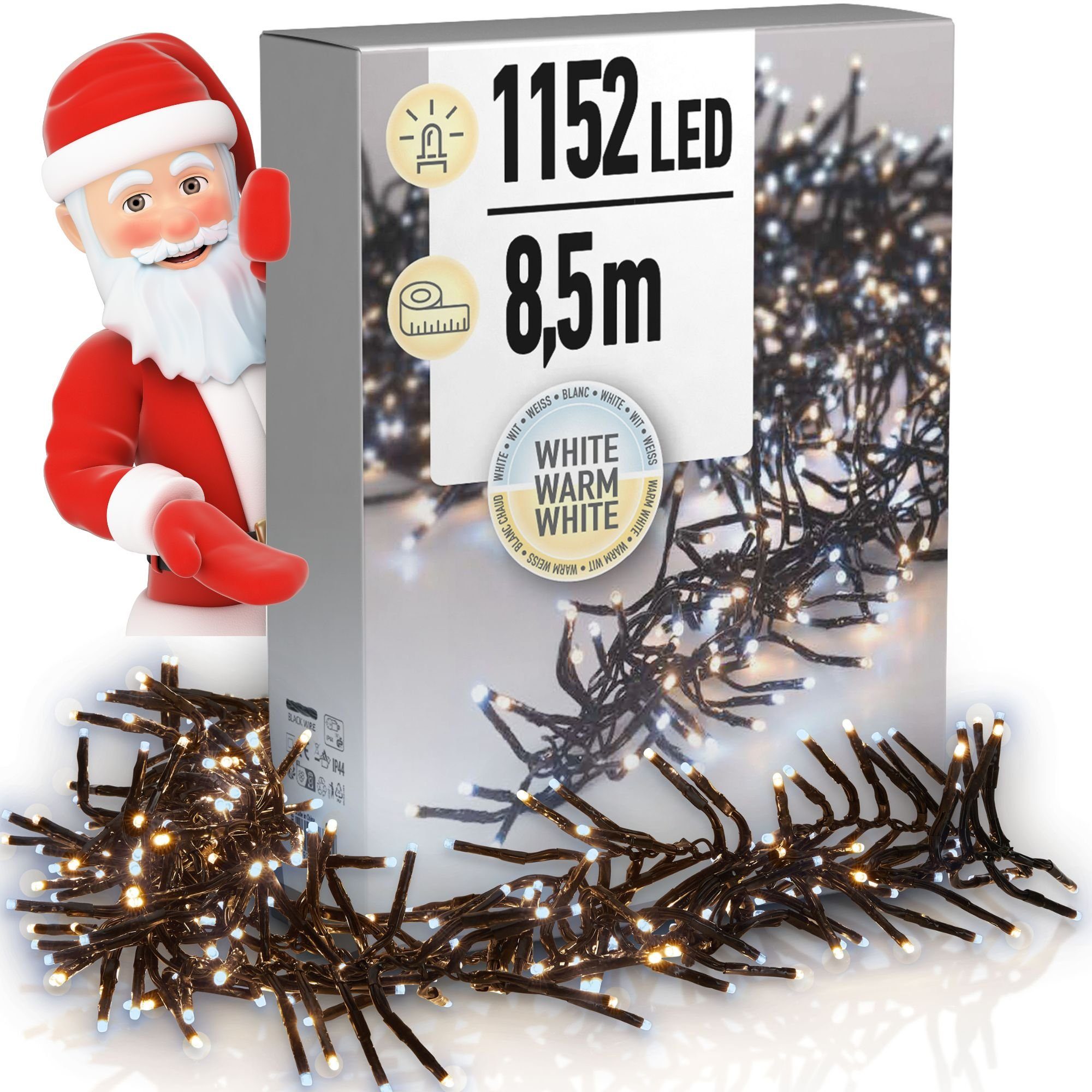 dszapaci LED-Lichterkette 8m LED Cluster Lichterkette Kalt- und Warmweiß Strombetrieben