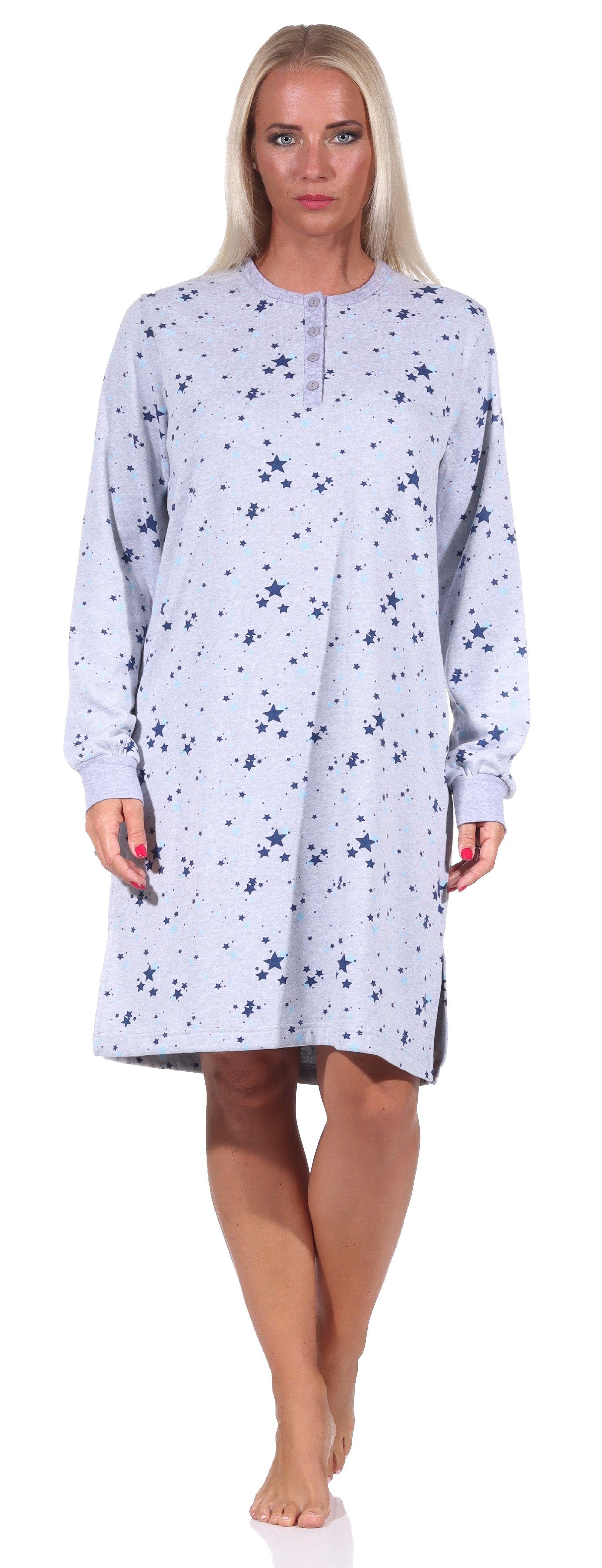 Normann Nachthemd Damen Frottee Nachthemd mit Bündchen - auch in Übergrößen grau-melange