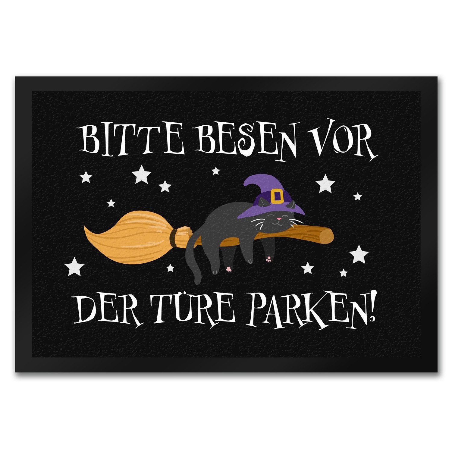 Fußmatte Hexen Katze auf Besen Fußmatte in 35x50 cm Bitte vor der Türe parken