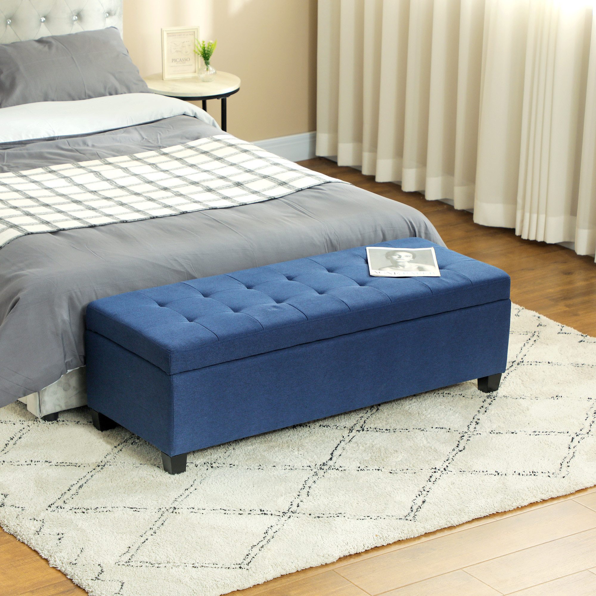 HOMCOM Sitzbank Truhenbank, Aufbewahrungsbank, Schlafzimmer, 125 x 49 x 41,5 cm (Bettbank, 1-St., Polsterbank mit Stauraum), für Wohnzimmer, Schlafzimmer, Blau, 125 x 49 x 41,5 cm