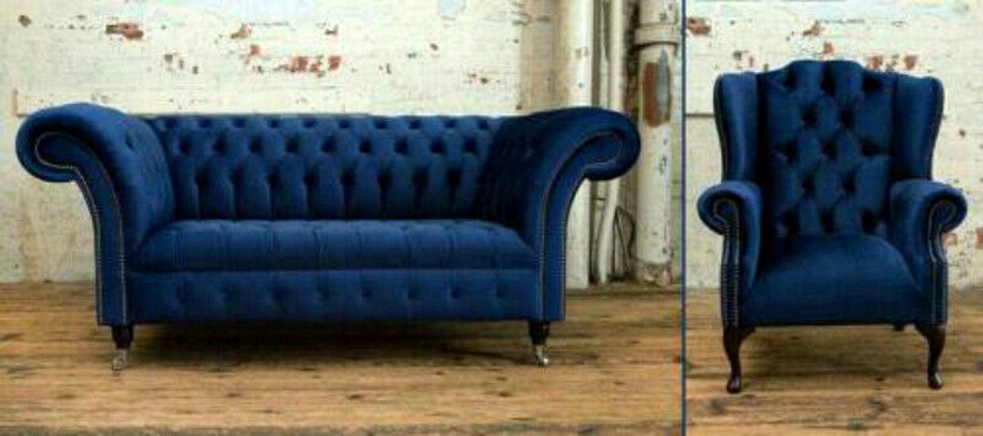 JVmoebel Chesterfield-Sofa Designer Sofa Chesterfield 2 Sitzer Couch + Ohrensessel Relax, Made in Europe