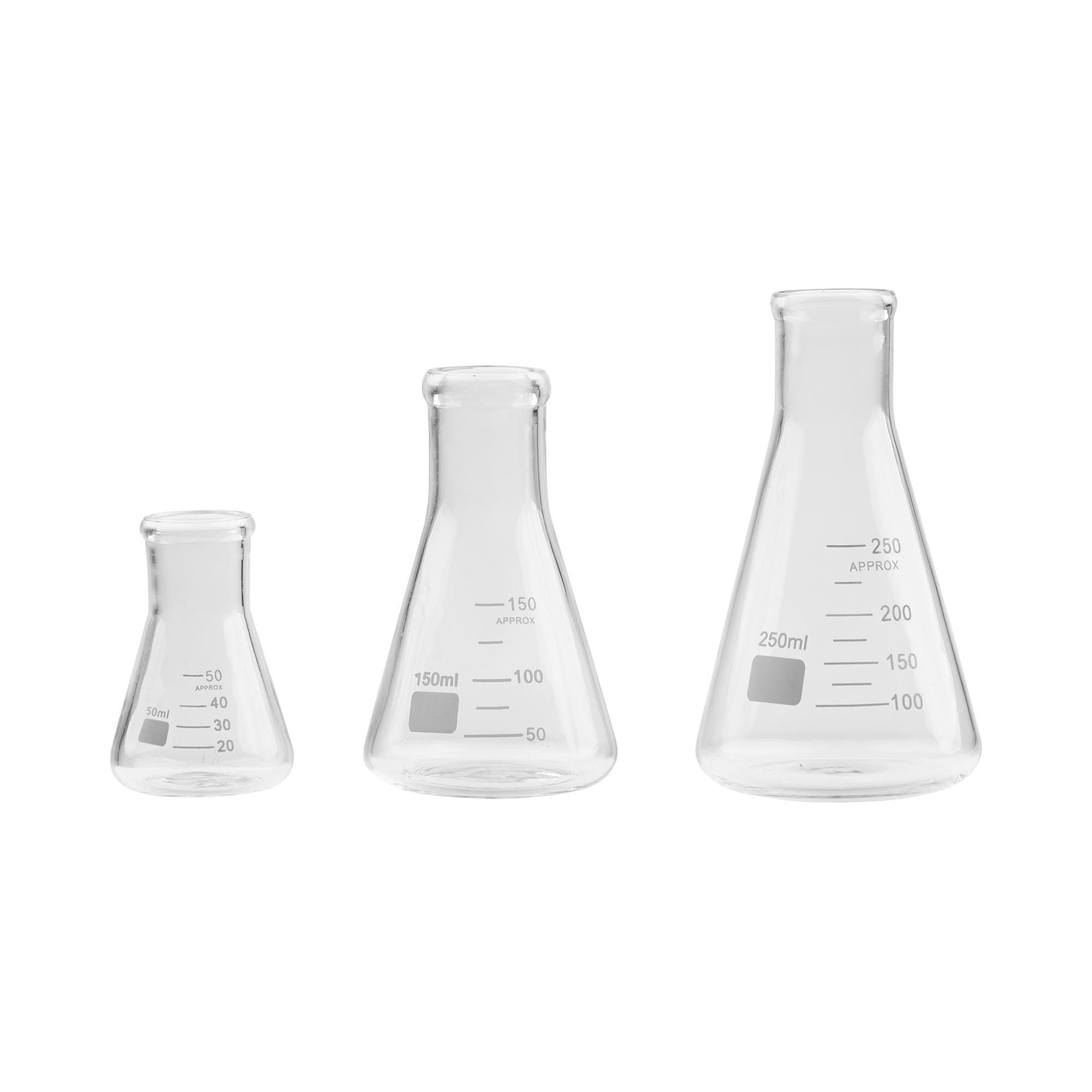 Steinberg Systems Messbecher Erlenmeyerkolben 3-teilig 50/150/250ml Borosilikatglas autoklavierbar, Borosilikatglas