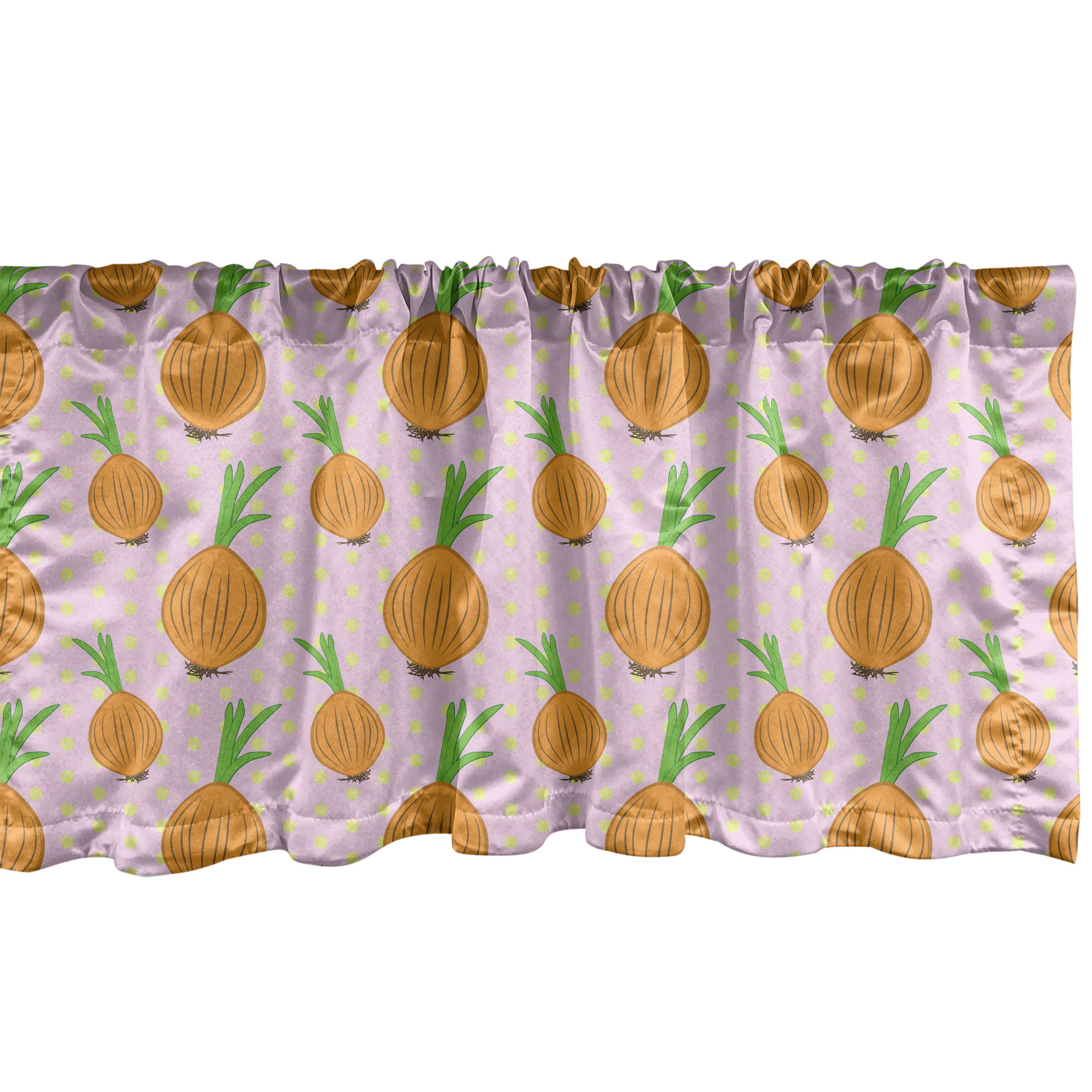 Scheibengardine Vorhang Volant für Küche Schlafzimmer Dekor mit Stangentasche, Abakuhaus, Microfaser, Karikatur Zwiebeln auf Tupfen