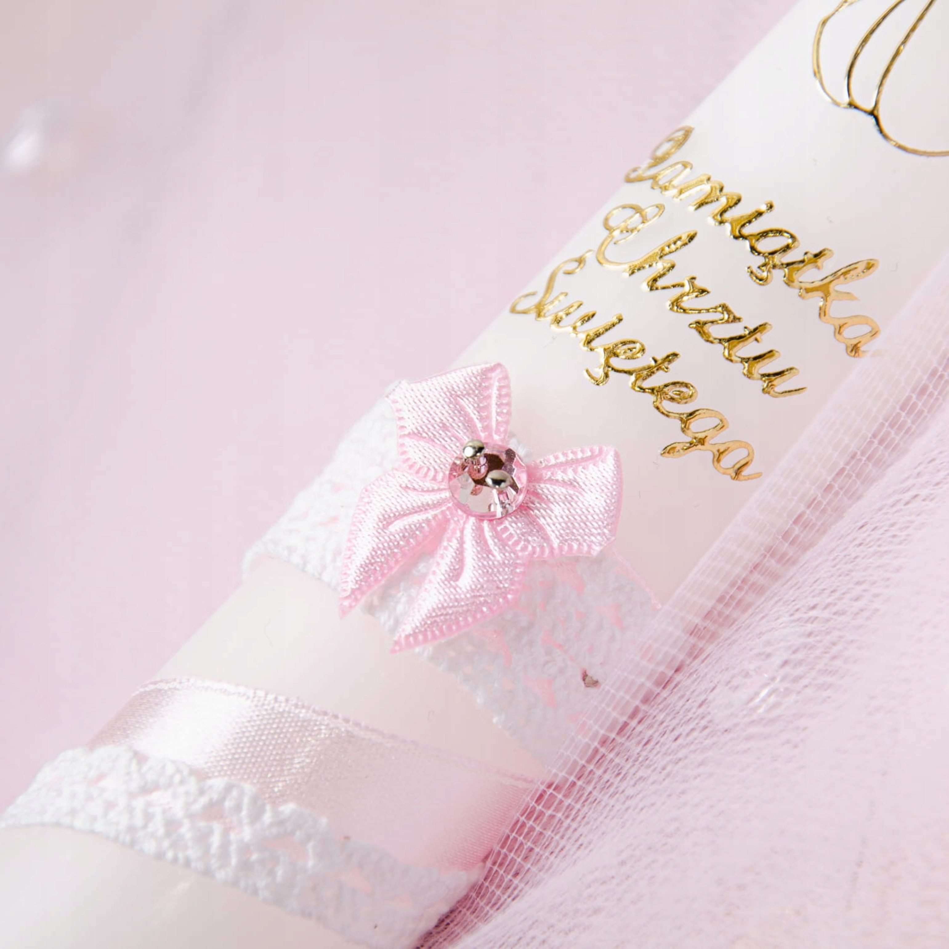 Festivalartikel Taufkarte Taufkerze Mädchen Rosa Gold 40cm Handdekoriert Madonna