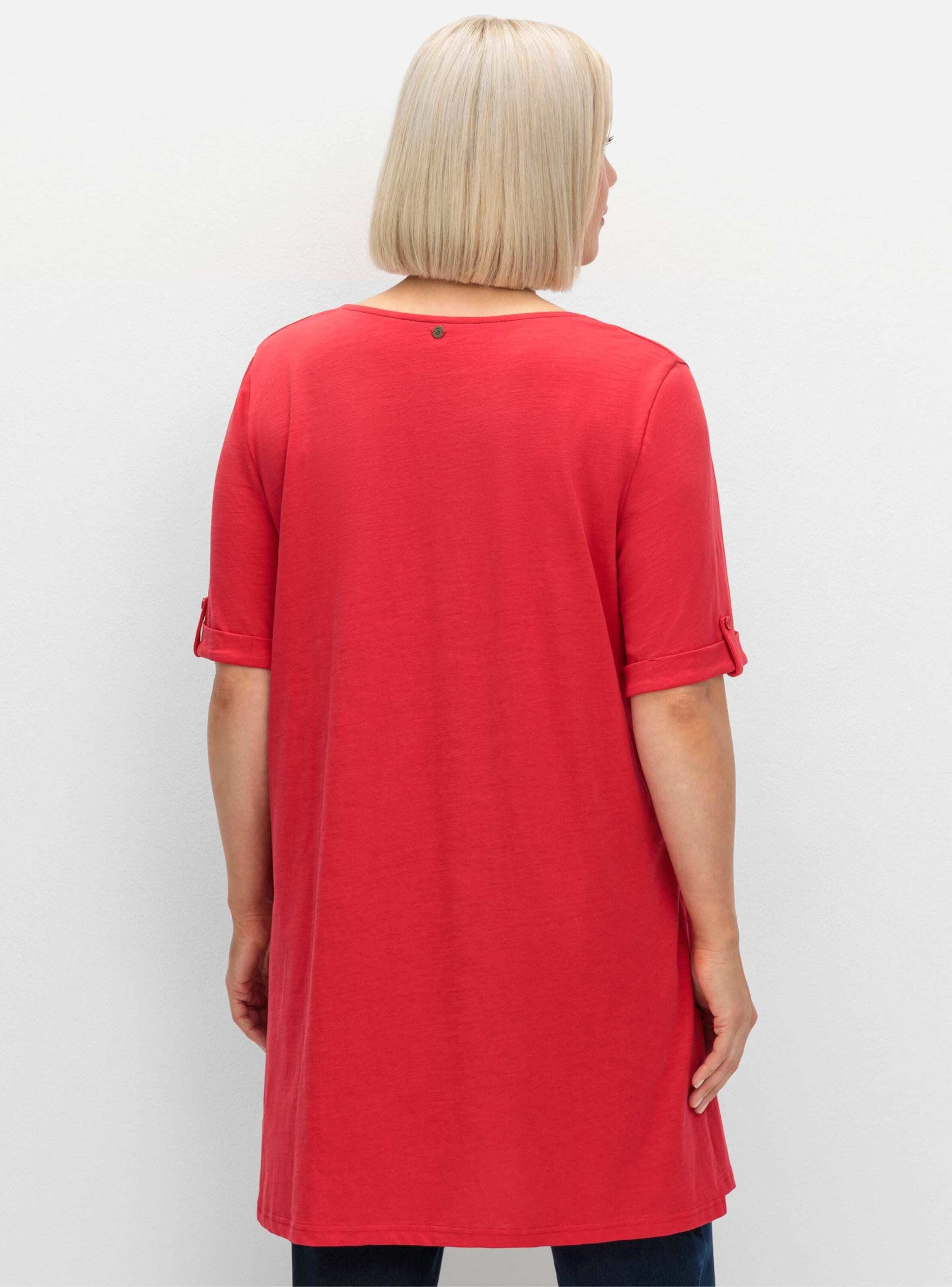 Sheego T-Shirt Longshirt Kurzarm mit geschlitztem Ausschnitt günstig online kaufen