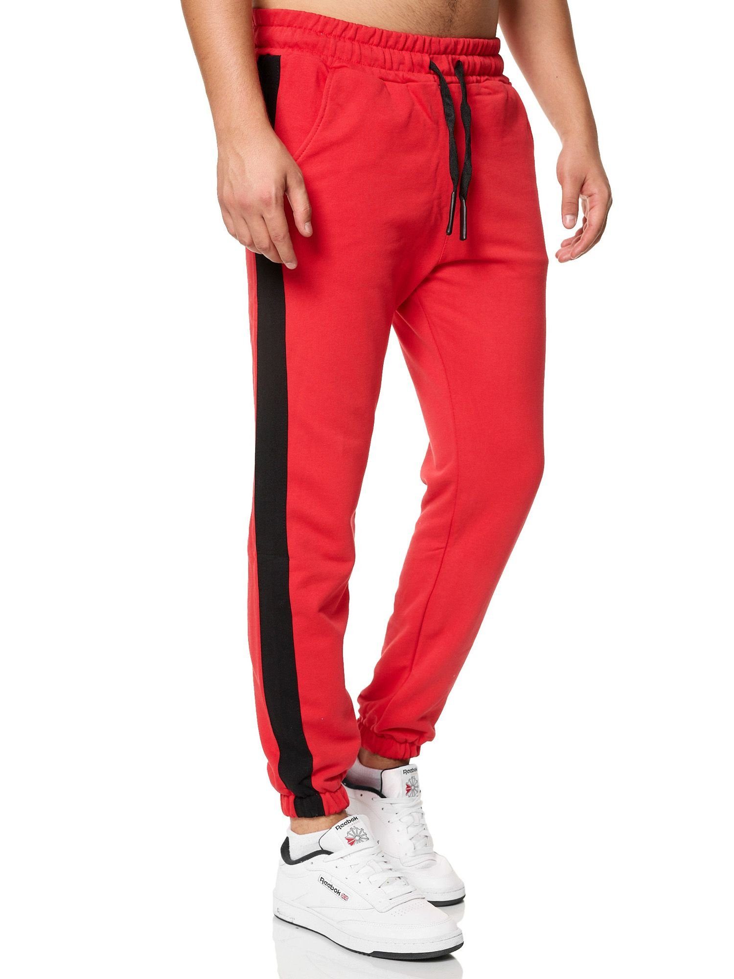 John Kayna Jogginghose Herren Jogginghose Sport hose Männer Trainingshose Stripe Sweatpants (Sporthose Trainingshose Sweatpants, 1-tlg) Fitness Freizeit Casual Rot