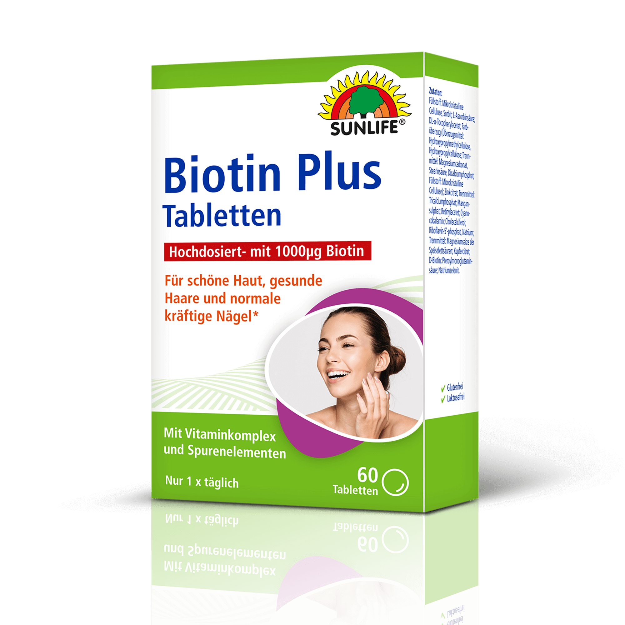 SUNLIFE SUNLIFE® Biotin Plus 60 Tabletten hochdosiert für Haut Haare Nägel 1 x täglich eine Tablette mit ausreichend Flüssigkeit schlucken