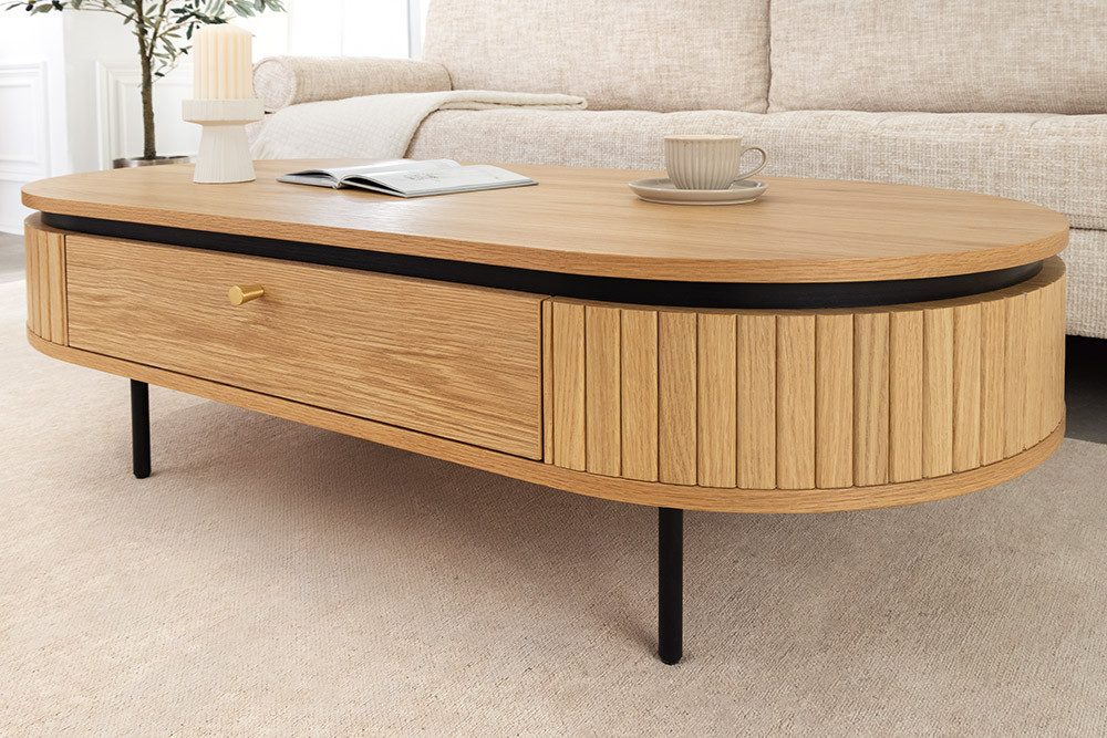riess-ambiente Couchtisch ATELIER 120cm natur / schwarz - Eiche, Metall, furniert, 2 Schubladen (Einzelartikel, 1-St), Beistelltisch mit Stauraum - ideal für skandinavische Wohnzimmer