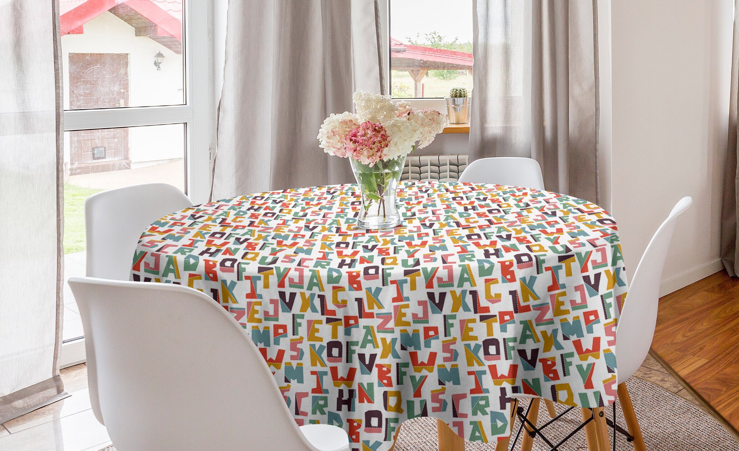 Tischdecke Kreis Dekoration, Letters Abakuhaus für Bi-Color Style Abdeckung Cut Alphabet Esszimmer Küche Tischdecke