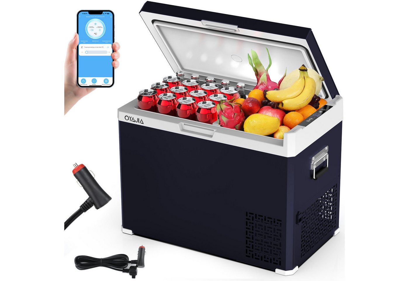oyajia Elektrische Kühlbox Kompressor Gefriertruhe mobiler Kühlschrank, Kühltruhe, Gefrierbox, 40 l, Dual-Zone (20°C bis +20°C), 12V/24V/230V, APP Steuerung, Trennwand