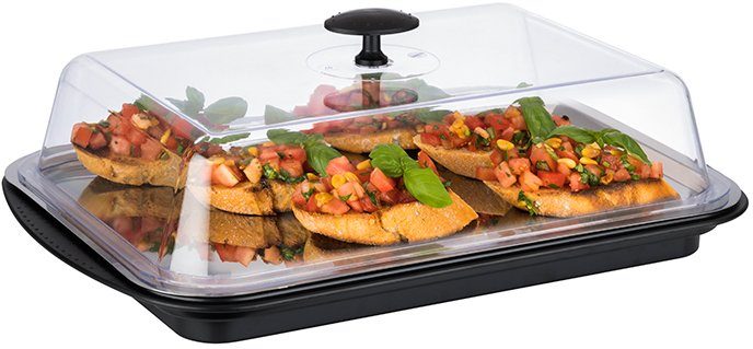 APS Buffet-Vitrine Thermo Tablett Set, Edelstahl, Kunststoff, (Set, 1-tlg), mit Haube, 43x29 cm, inkl. Kühlakkus