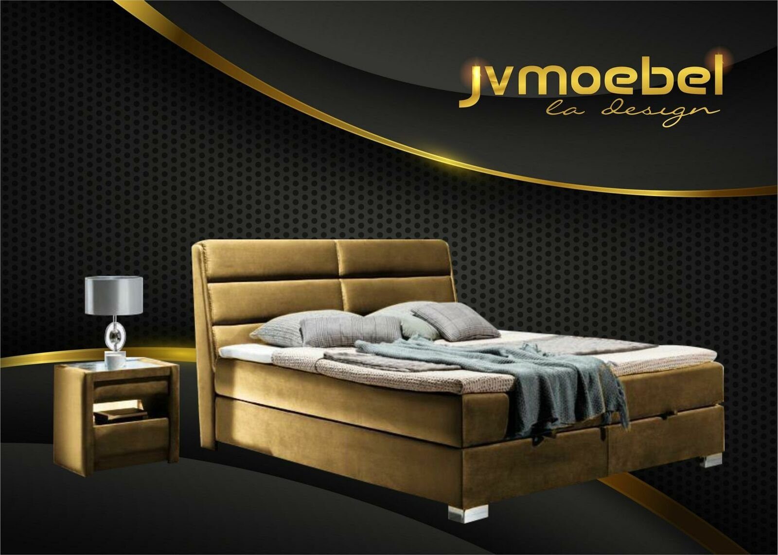 Bett JVmoebel Luxus 200cm 160 x Doppel Gold Schlafzimmer Bett, Betten Boxspring Stoff