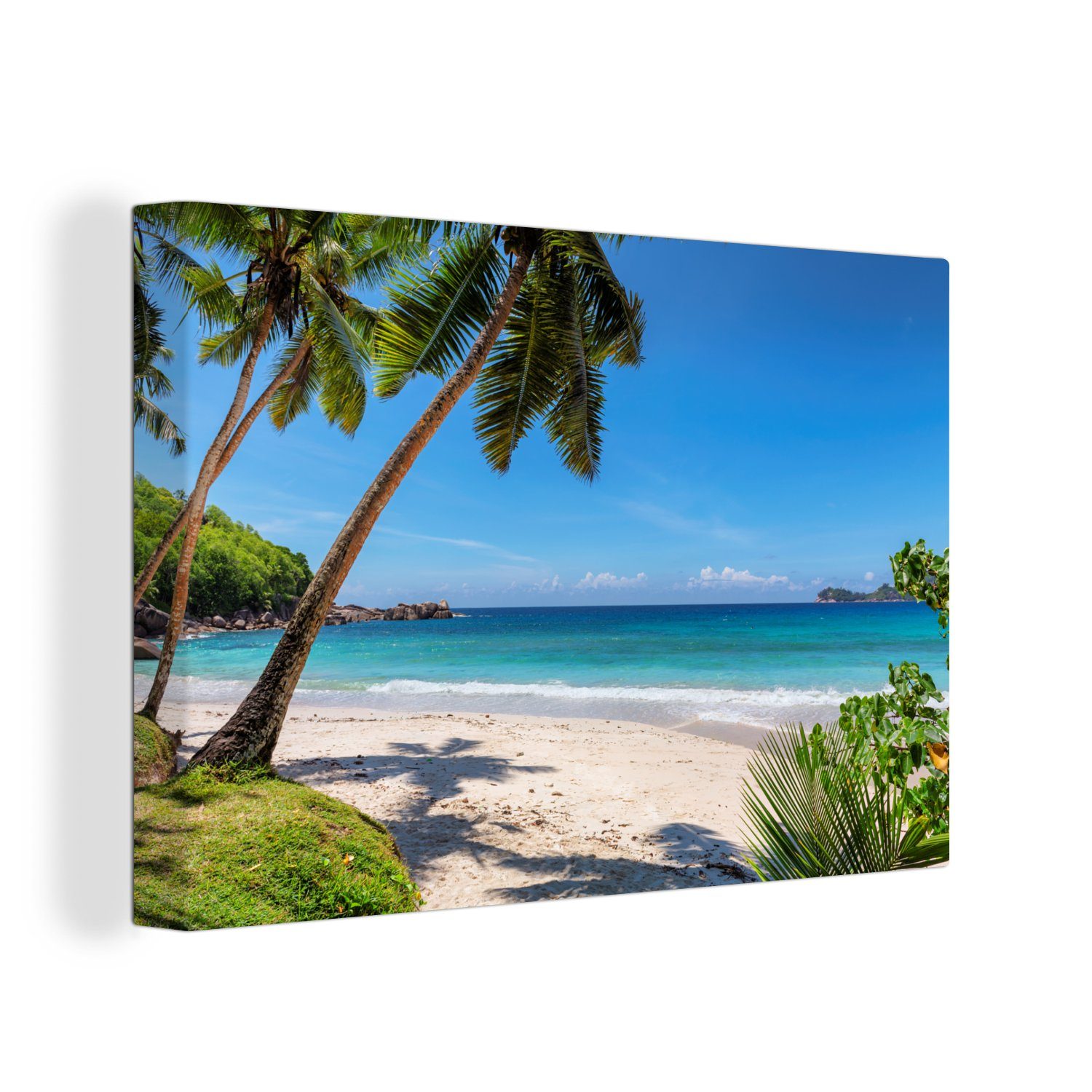 OneMillionCanvasses® Leinwandbild Strand - Meer - Palmen - Sonne, (1 St),  Wandbild Leinwandbilder, Aufhängefertig, Wanddeko