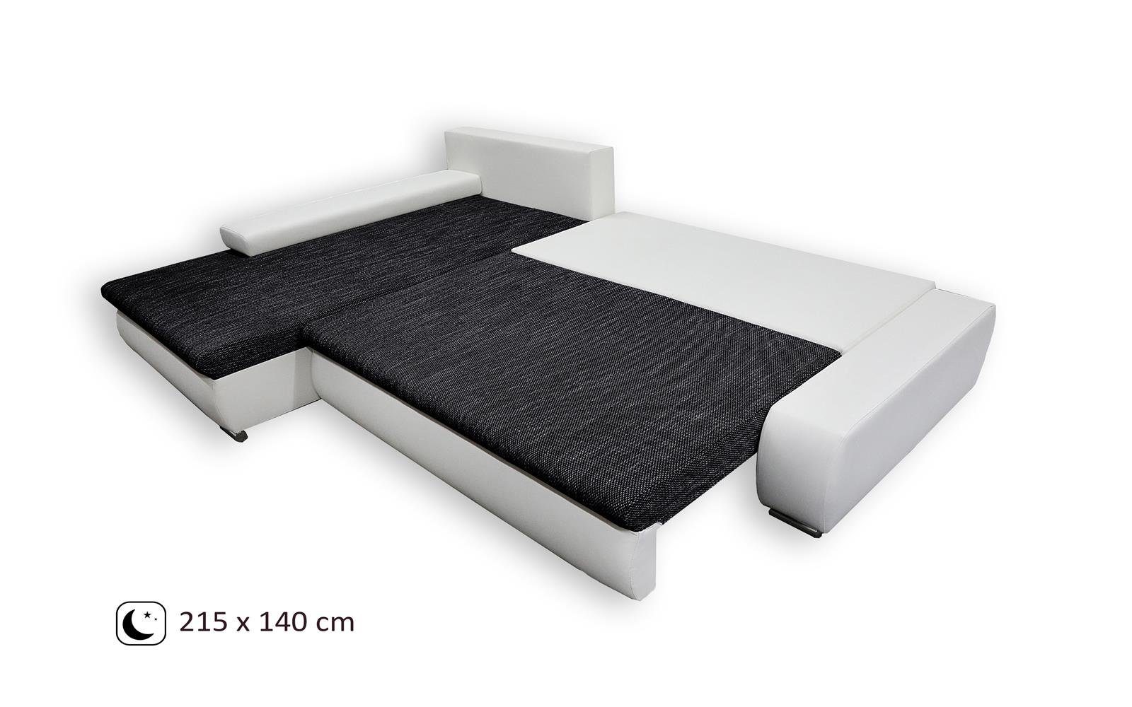 madryt Kunstleder Spfa Beautysofa Schwarz mit (berlin 02 L-Form Polsterecke stilvoll Schlaffunktion + und Teo, aus Bettkasten, Wohnzimmersofa + Relaxcouch, Webstoff weiß Ecke 120) Polsterecke