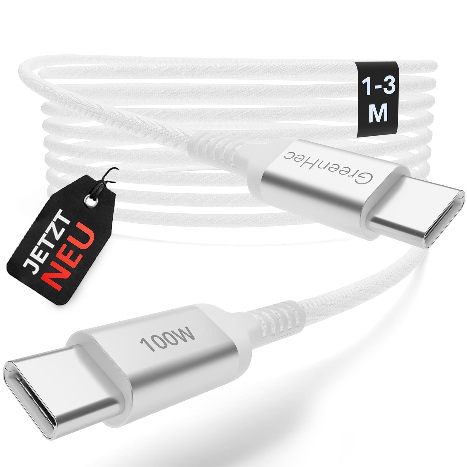 GreenHec 100w Ladekabel USB-C Schnell Fast Charging Cable 1m 2m 3m USB-Kabel, USB-C, Thunderbolt, Typ C (Eurostecker), Typ C (Eurostecker), Thunderbolt, USB-C (100 cm), Macbook, Labtop, Xiaomi, OnePlus Samsung Kabel Datenkabel