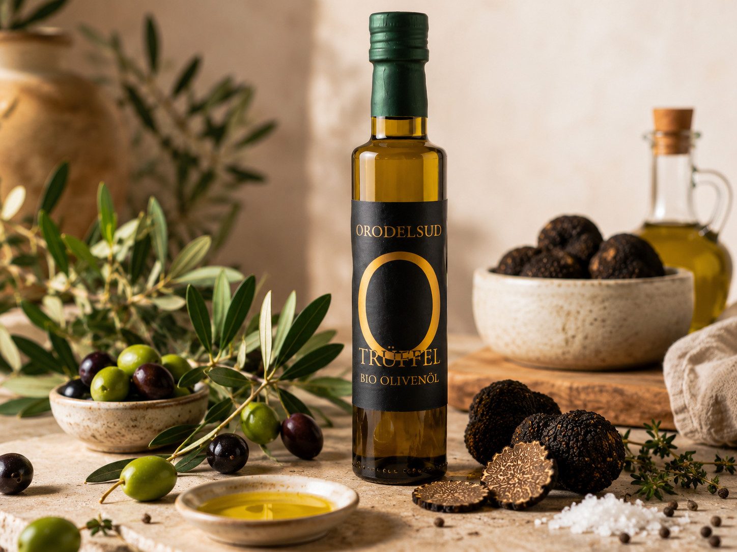 Orodelsud Speiseöl Trüffel-Olivenöl Extra Vergine 250 ml aus Kalabrien, 1 x 230 g, 0,25 l, 250 ml, 1 St. (Einzelartikel, 1 Flasche), Trüffelaroma, Kalabrien, natives Olivenöl extra