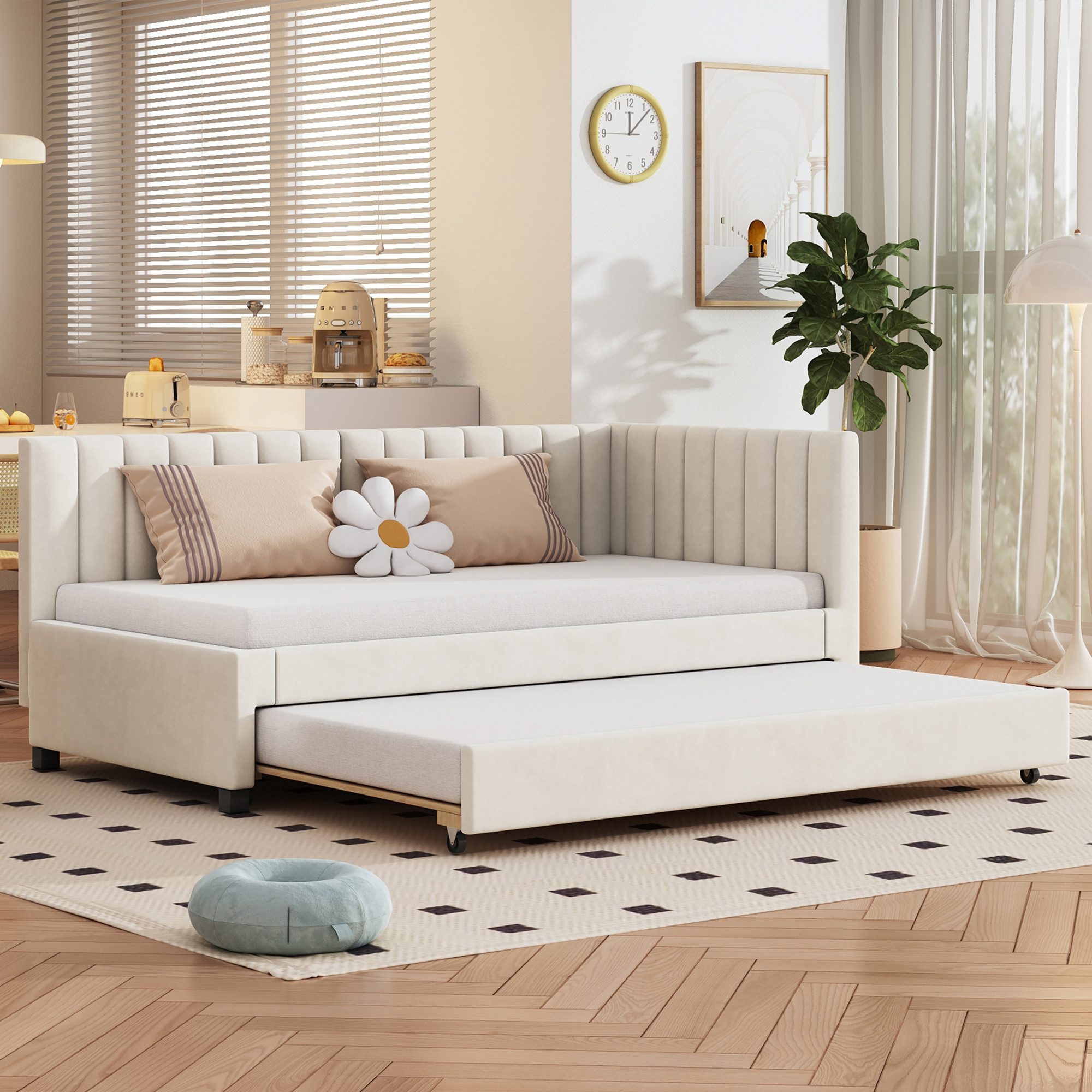 Odikalo Schlafsofa Schlafcouch Ausziehbett 90x200 mit Lattenrost, Polsterbett 90x200, Ausziehbares Schlafsofa, Multifunktionsbett mit Lattenrost, Jugendbetten K – Bild 2 von 5