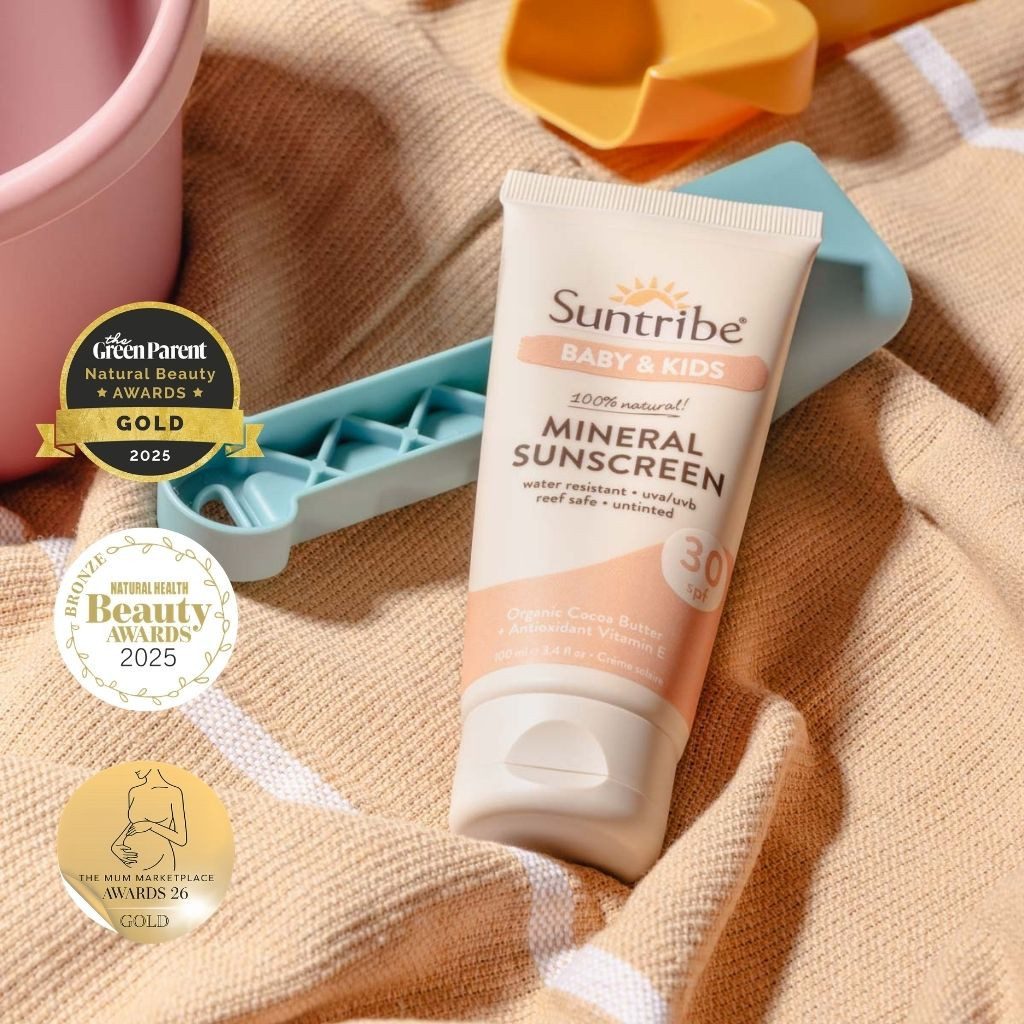 Suntribe Sonnenschutzcreme Bio Sonnencreme Baby & Kinder LSF 30, 1 Tube 100 ml, 0% Zusätze - Mineralisch & sanft – Riffsicher