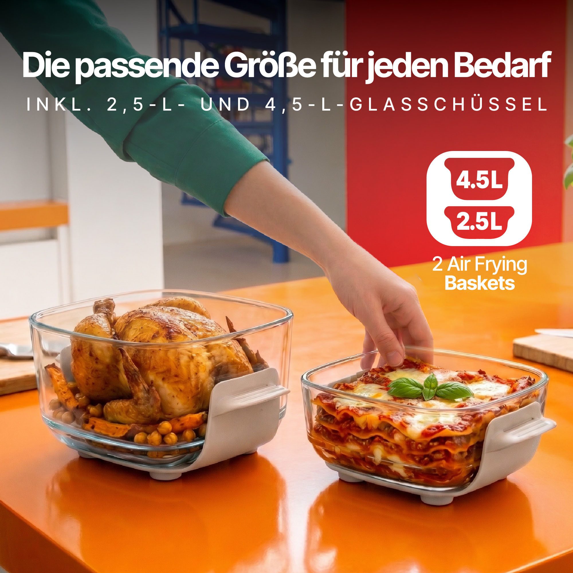 Seeger Heißluftfritteuse, 1500 W, 2,5L + 4,5L Glasbehälter
