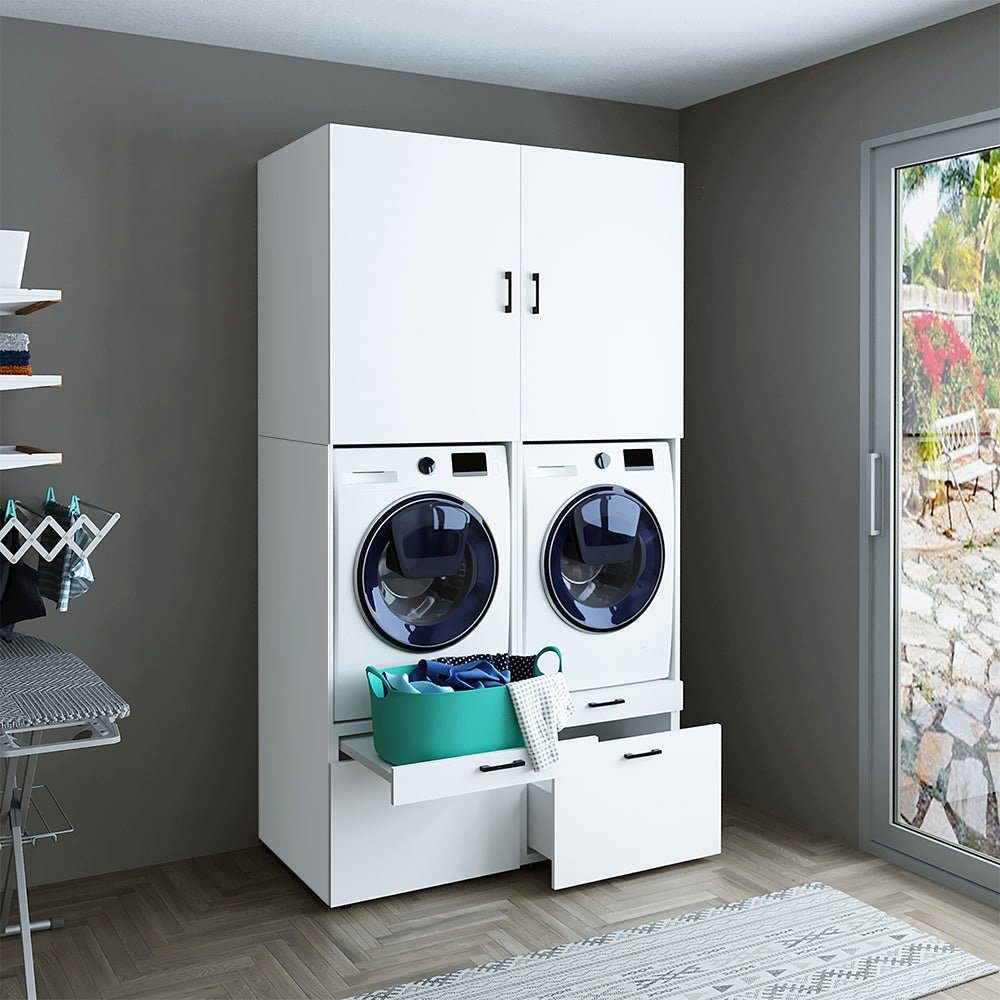 | (Waschmaschinenschrank Roomart Schwarz Waschmaschinenumbauschrank mit Schrankaufsätzen Waschturm Mehrzweckschrank) weiß