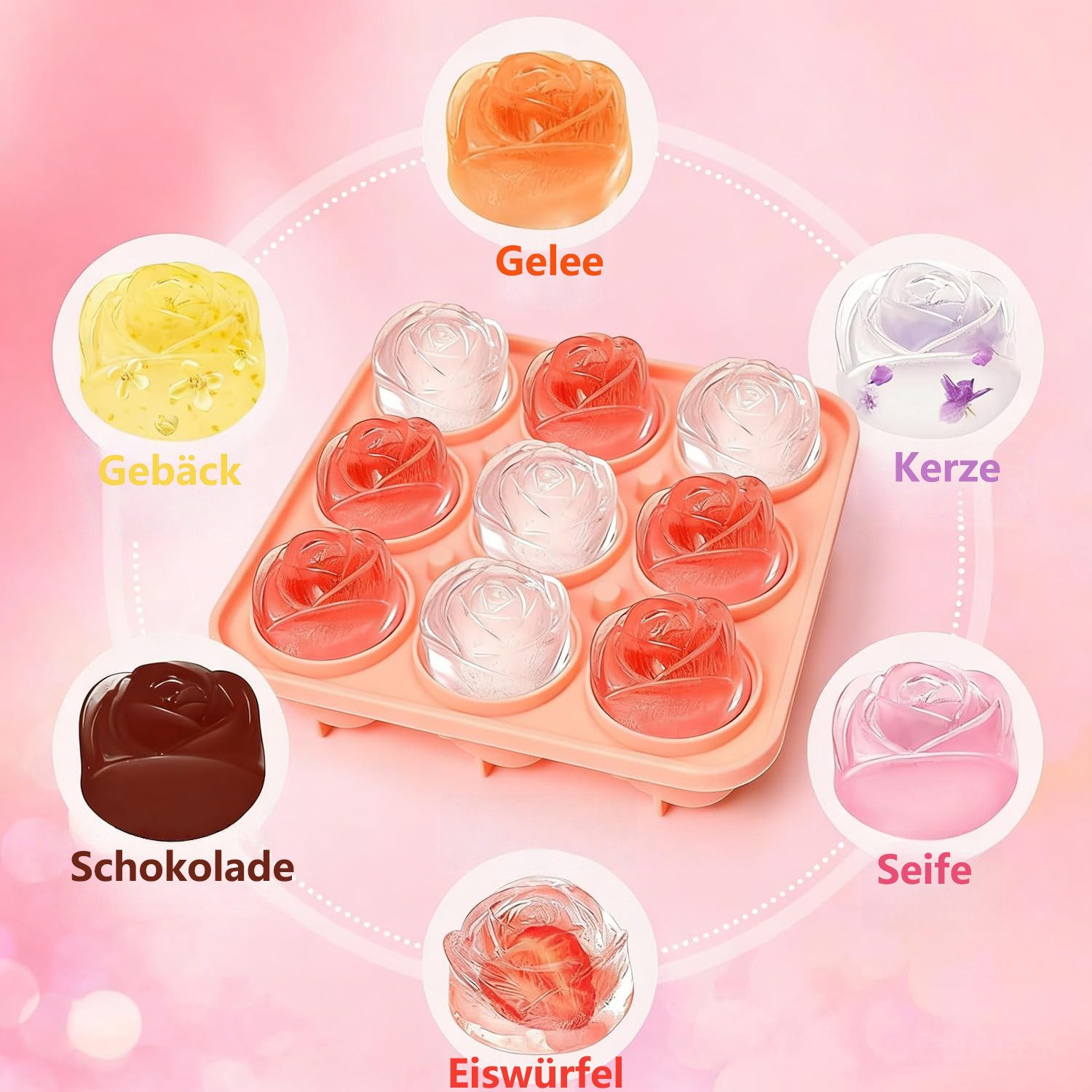 FOUORTUNATE-BEE Eiswürfelform Eiswürfelform Silikon Rosen-Design mit Deckel wiederverwendbar