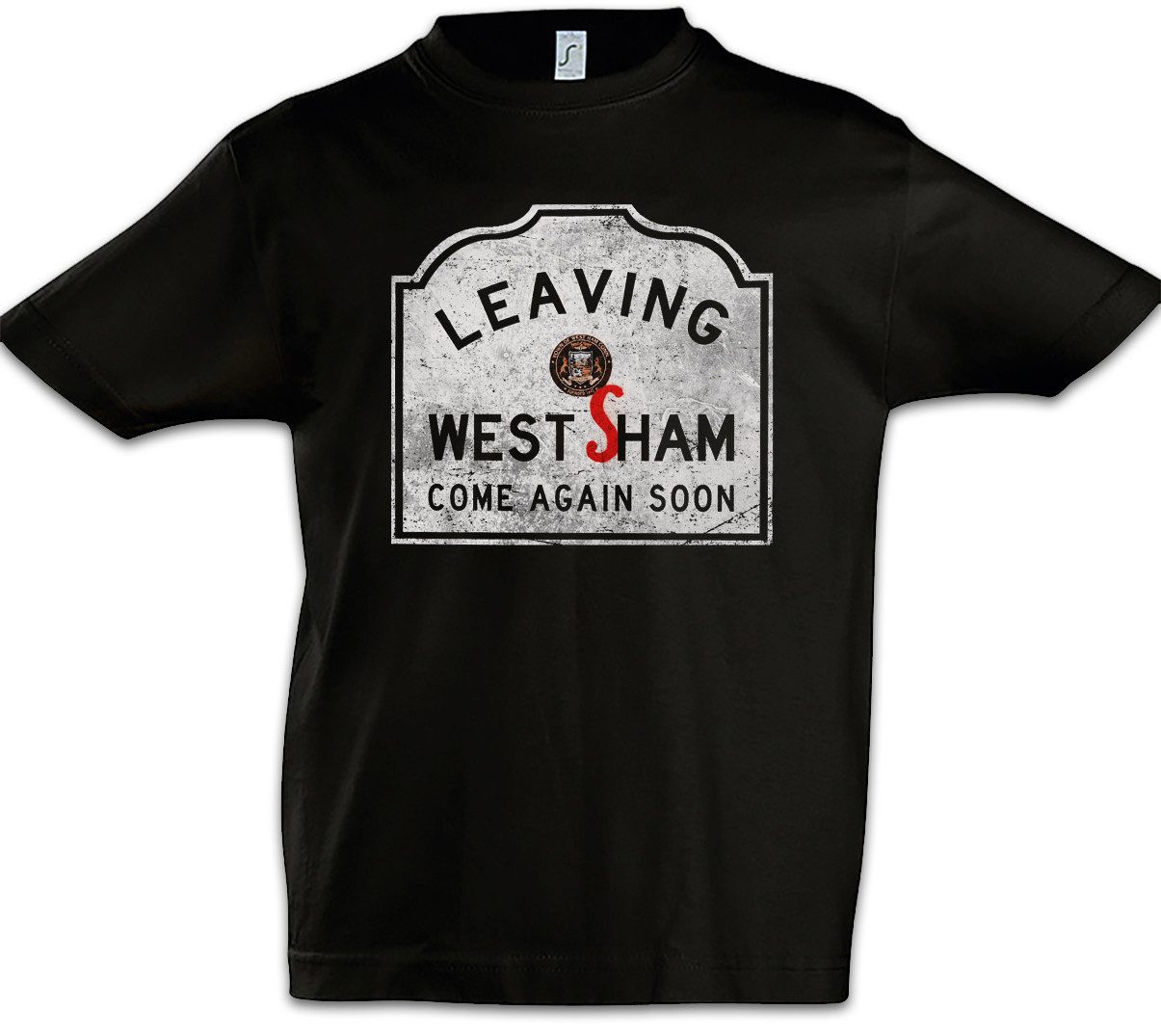 Print-Shirt Leaving West Sham Kinder T-Shirt The Schild Road Sign Society Logo New