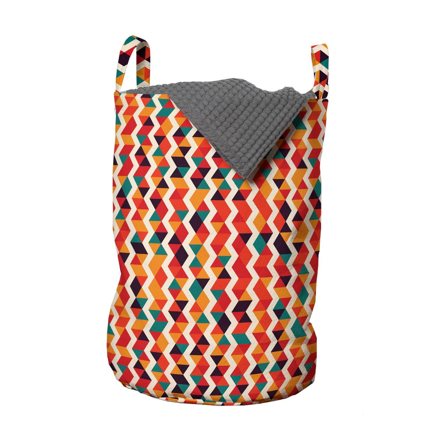 Abakuhaus Wäschesäckchen Wäschekorb mit Griffen Kordelzugverschluss für Waschsalons, Geometrisch Zig Zag Fractal Blick