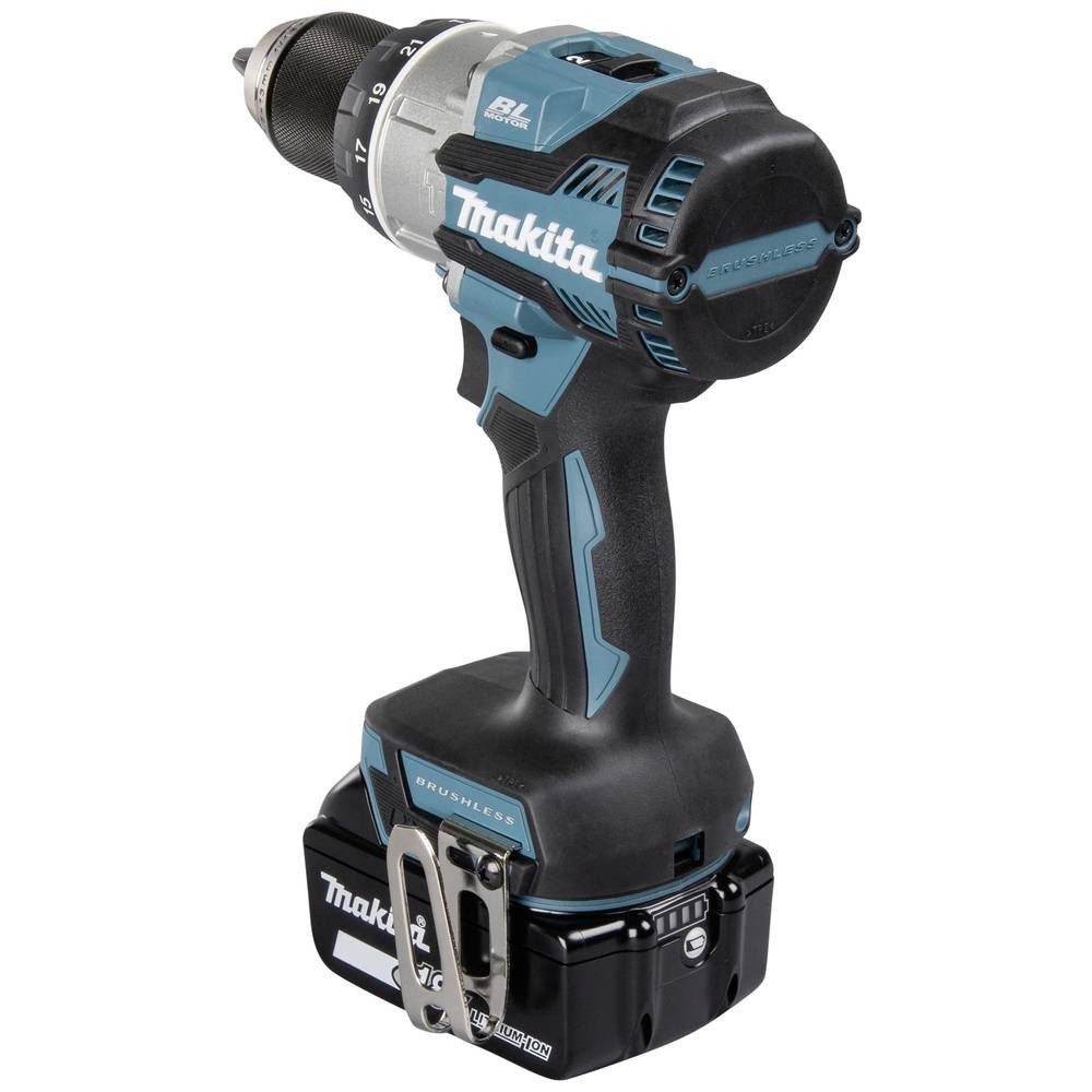 Makita Schlagbohrmaschine Akku-Schlagbohrschrauber 18V / 5.0 Ah, 2 Akkus + Ladegerät DHP489RTJ, bürstenlos, inkl. 2. Akku, inkl. Ladegerät