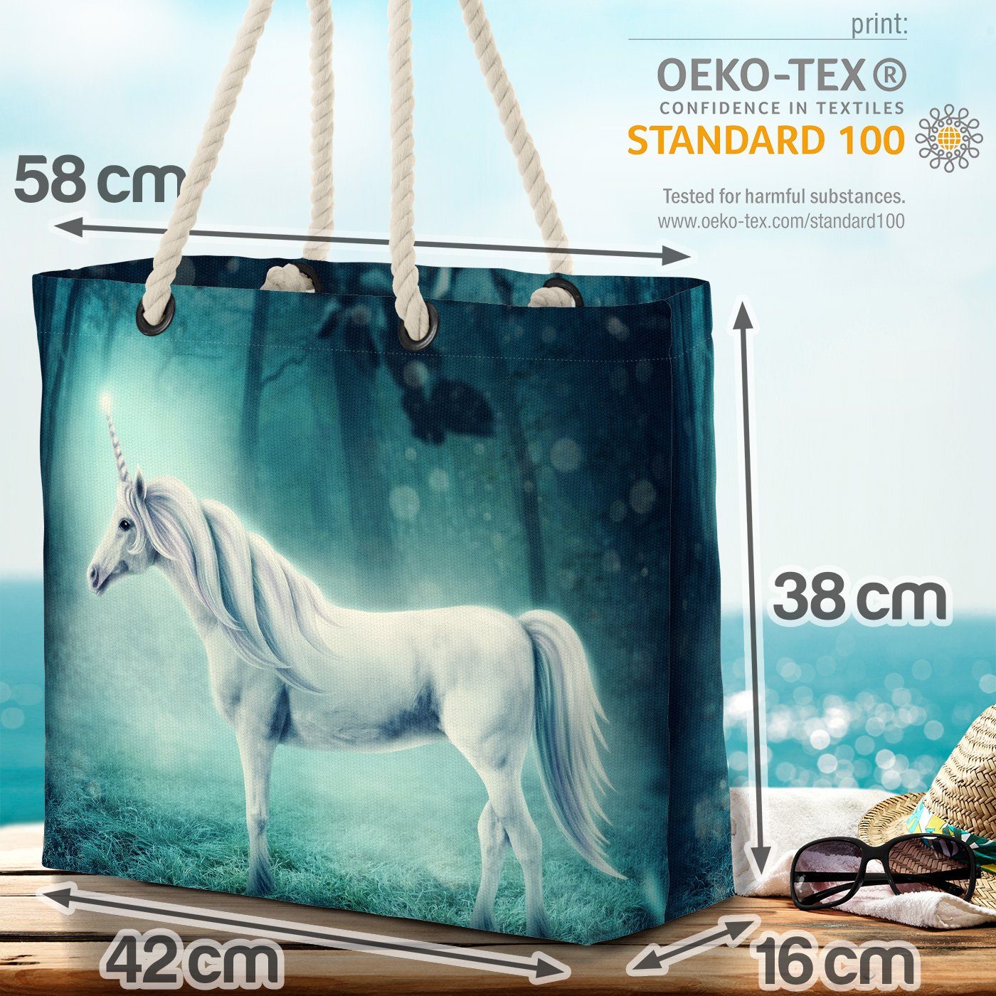 einhorn tier Fabel Einhorn Wald lebe fabelwesen Strandtasche pferd Unicorn (1-tlg), VOID Märchen