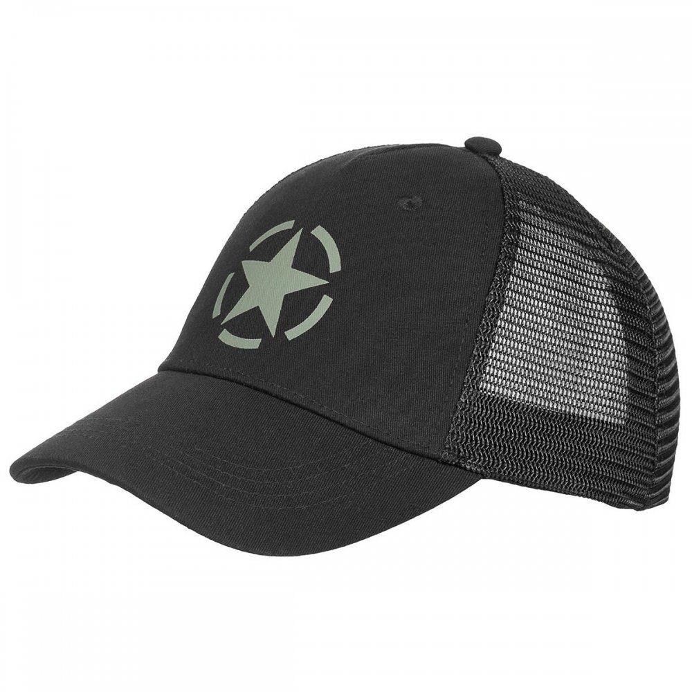 MFH Schirmmütze Trucker Cap, schwarz, größenverstellbar (Packung) vorgebogener 4-fach abgesteppter Schirm