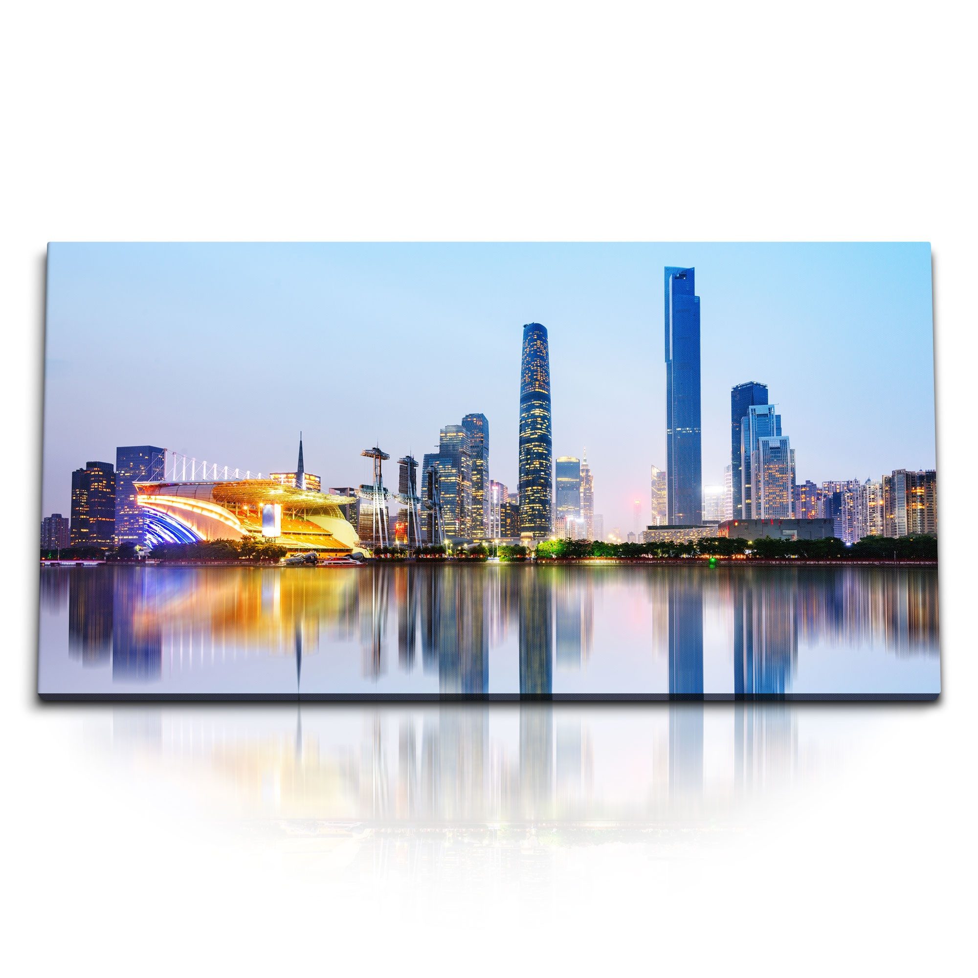 Leinwandbild Kunstdruck Bilder 120x60cm Guangzhou Skyline China Wolkenkratzer Hochh